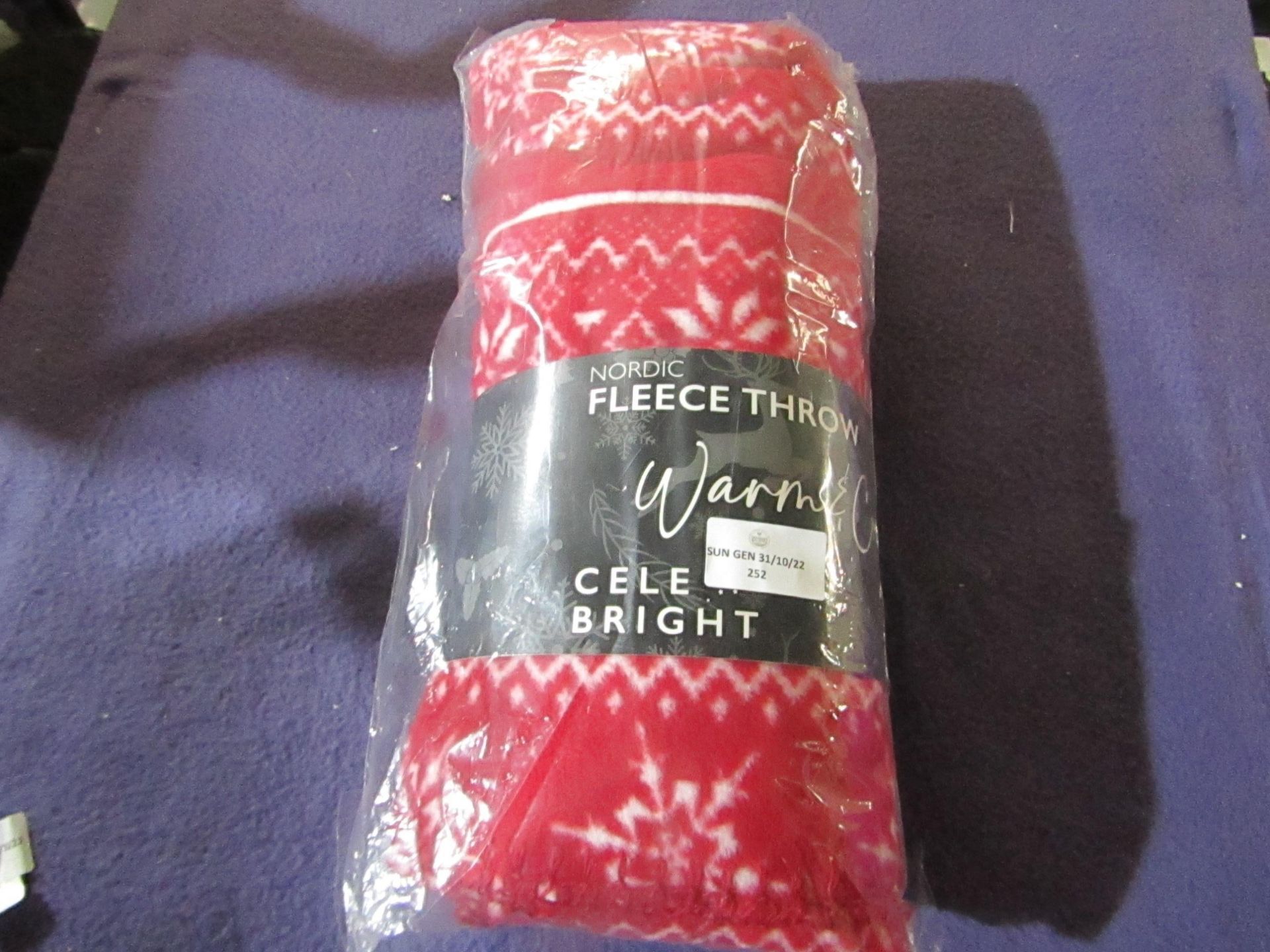 Celebright - Nordic Christmas Red Fleece Throw - Size Unknown - Good Condition & Packaged.