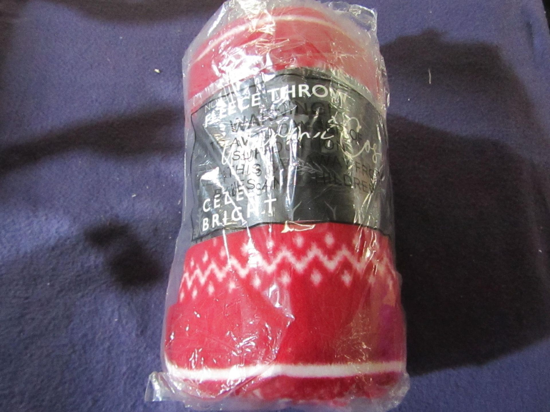 Celebright - Nordic Christmas Red Fleece Throw - Size Unknown - Good Condition & Packaged.