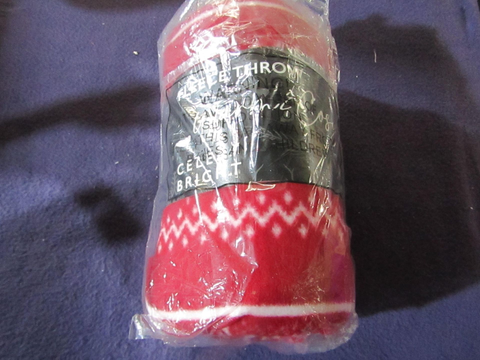 Celebright - Nordic Christmas Red Fleece Throw - Size Unknown - Good Condition & Packaged.