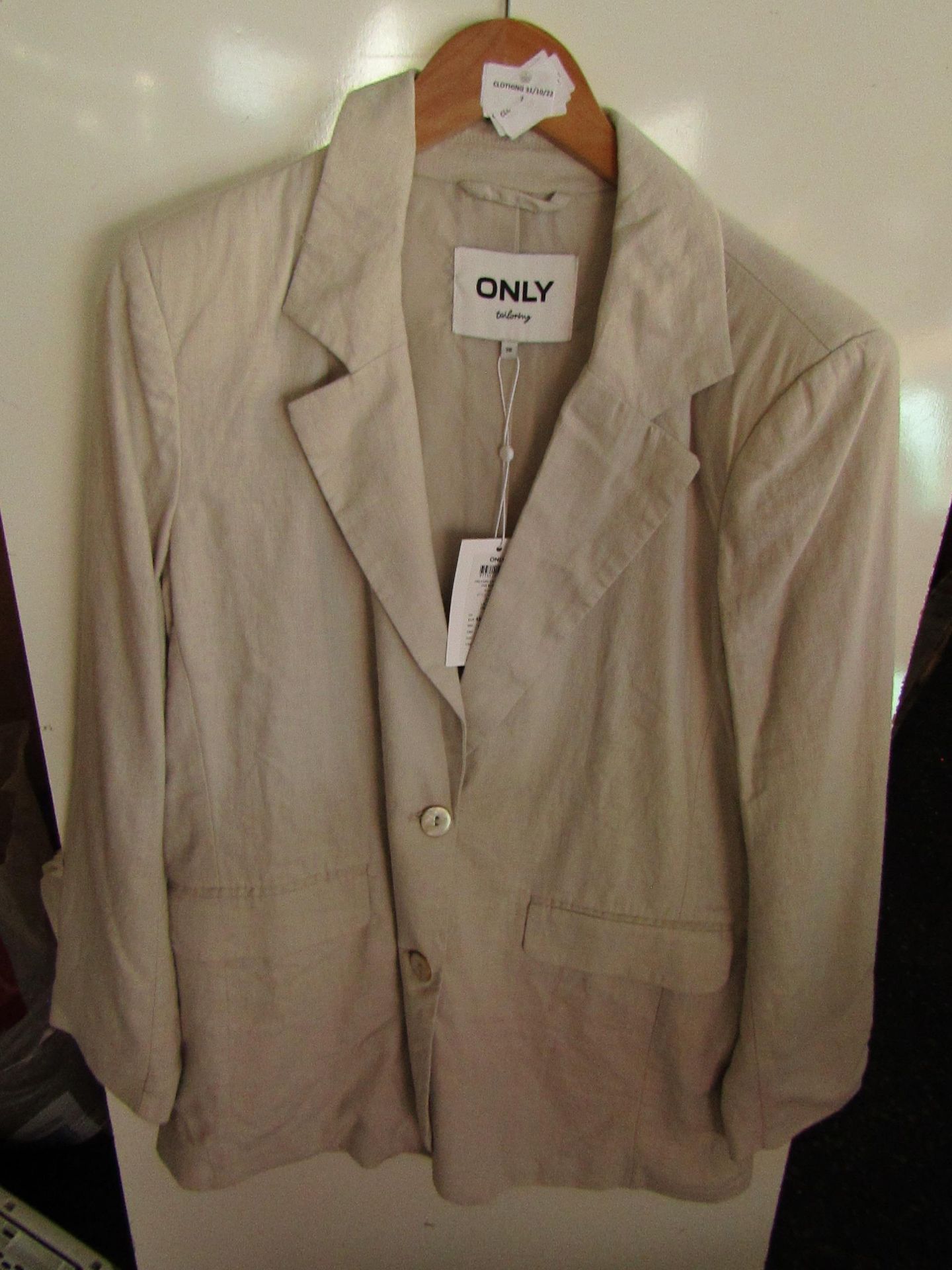 Only Design Linen Blend Jacket Stone Colour Size 10 New With Tags