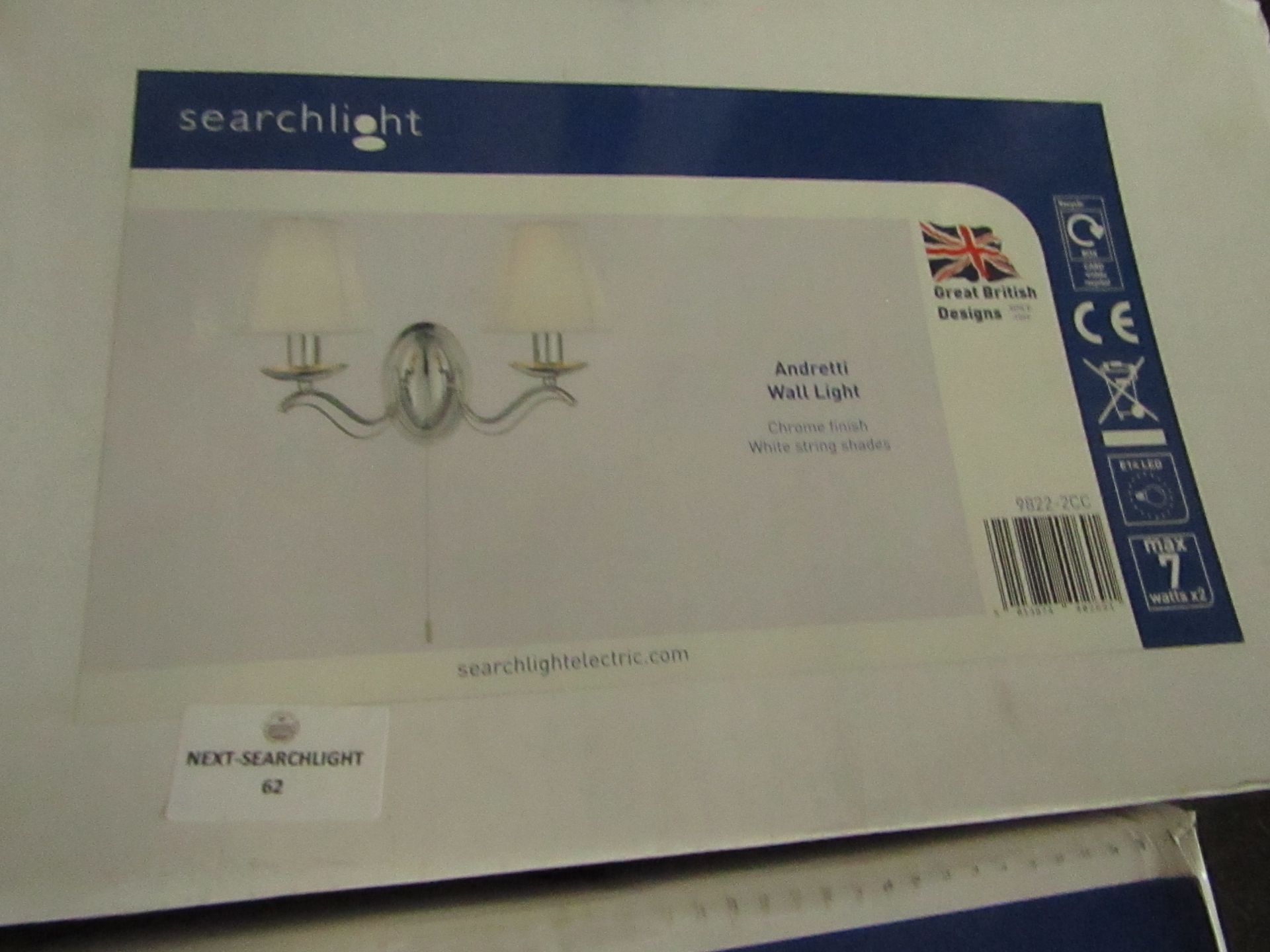 Searchlight Andretti - 2lt Wall Bracket Chrome White String Shades RRP ô?40.00 - This lot contains - Image 2 of 2