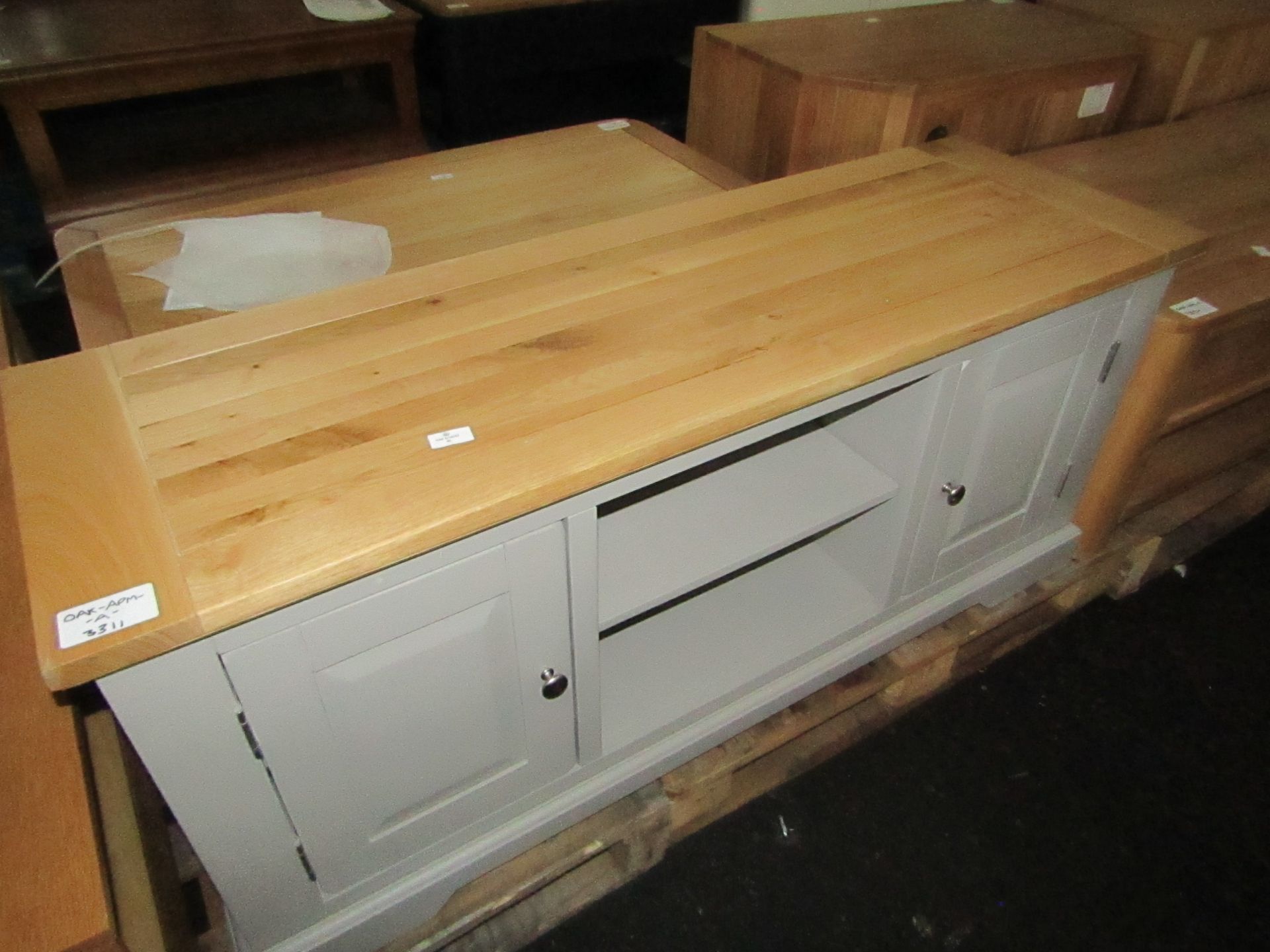 Oak Furnitureland St Ives Natural Oak And Light Grey Painted Large Tv Cabinet RRP £299.99 (PLT OAK-