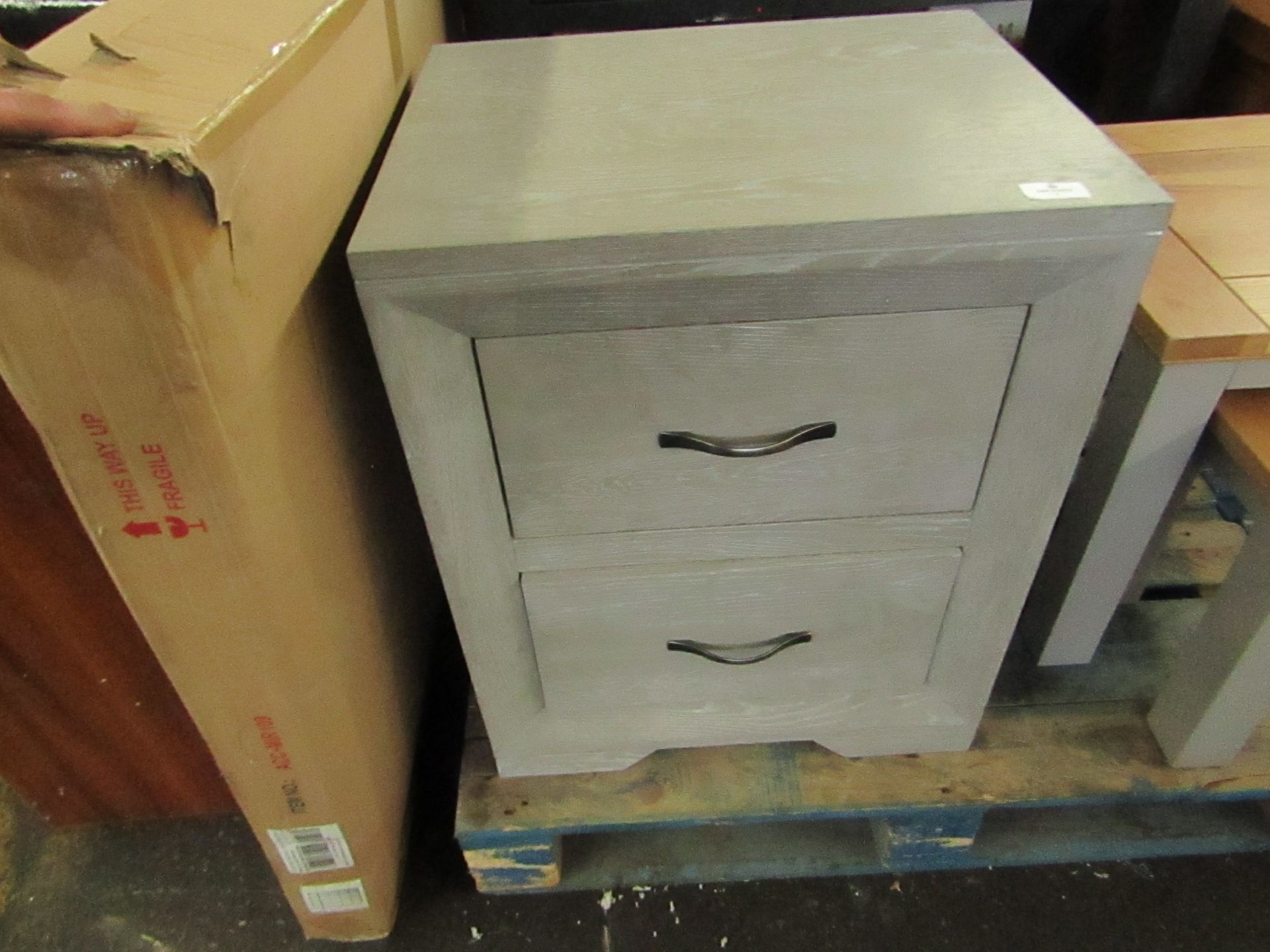 Oak Furnitureland Willow Light Grey 2 Drawer Bedside Table Solid Oak RRP £184.99 (SKU OAK-APM-WLO108