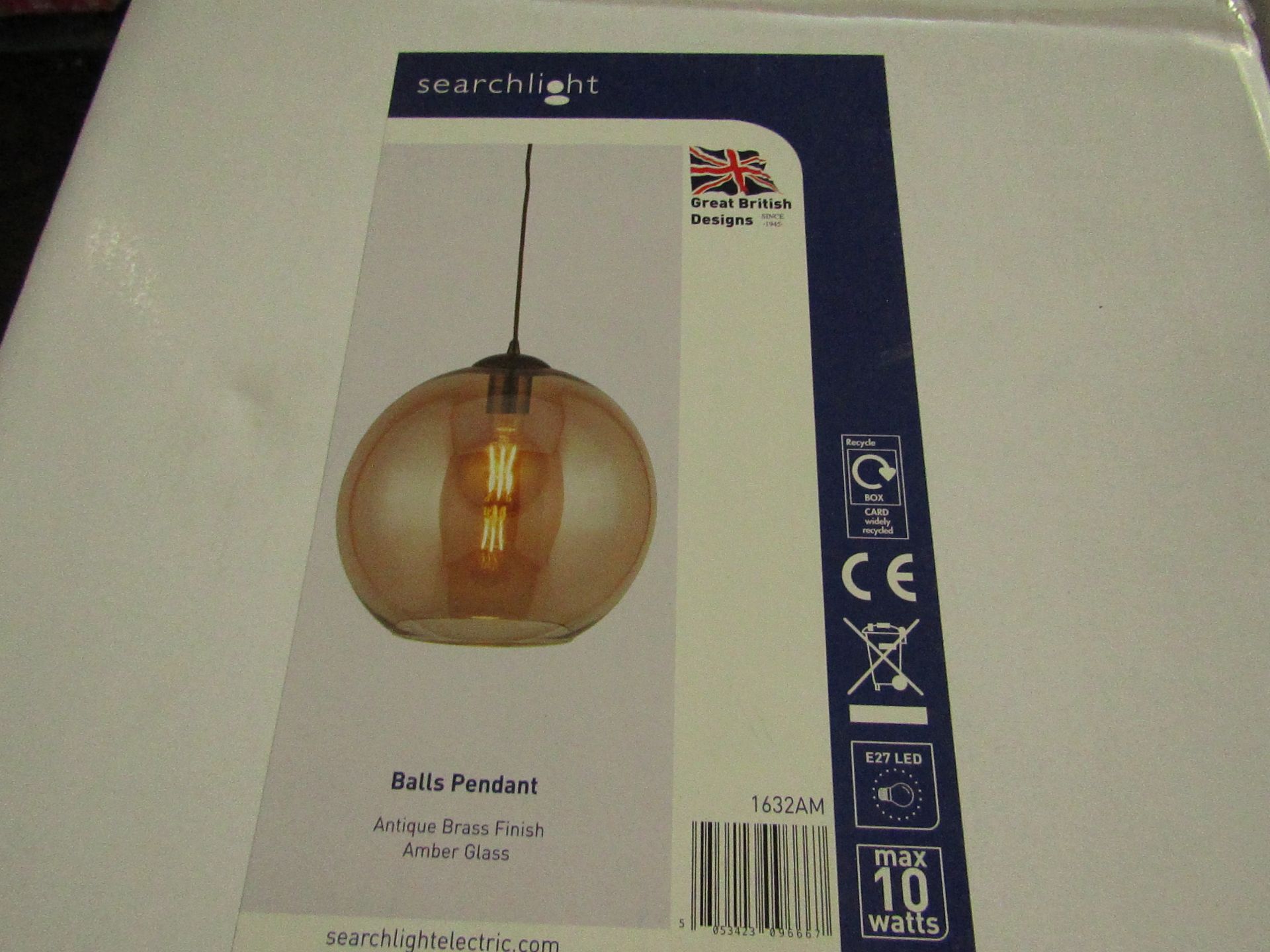 Searchlight Balls 1lt Round Pendant 30cm Dia Amber Glass Antique Brass RRP £96.00 This lot - Image 4 of 4
