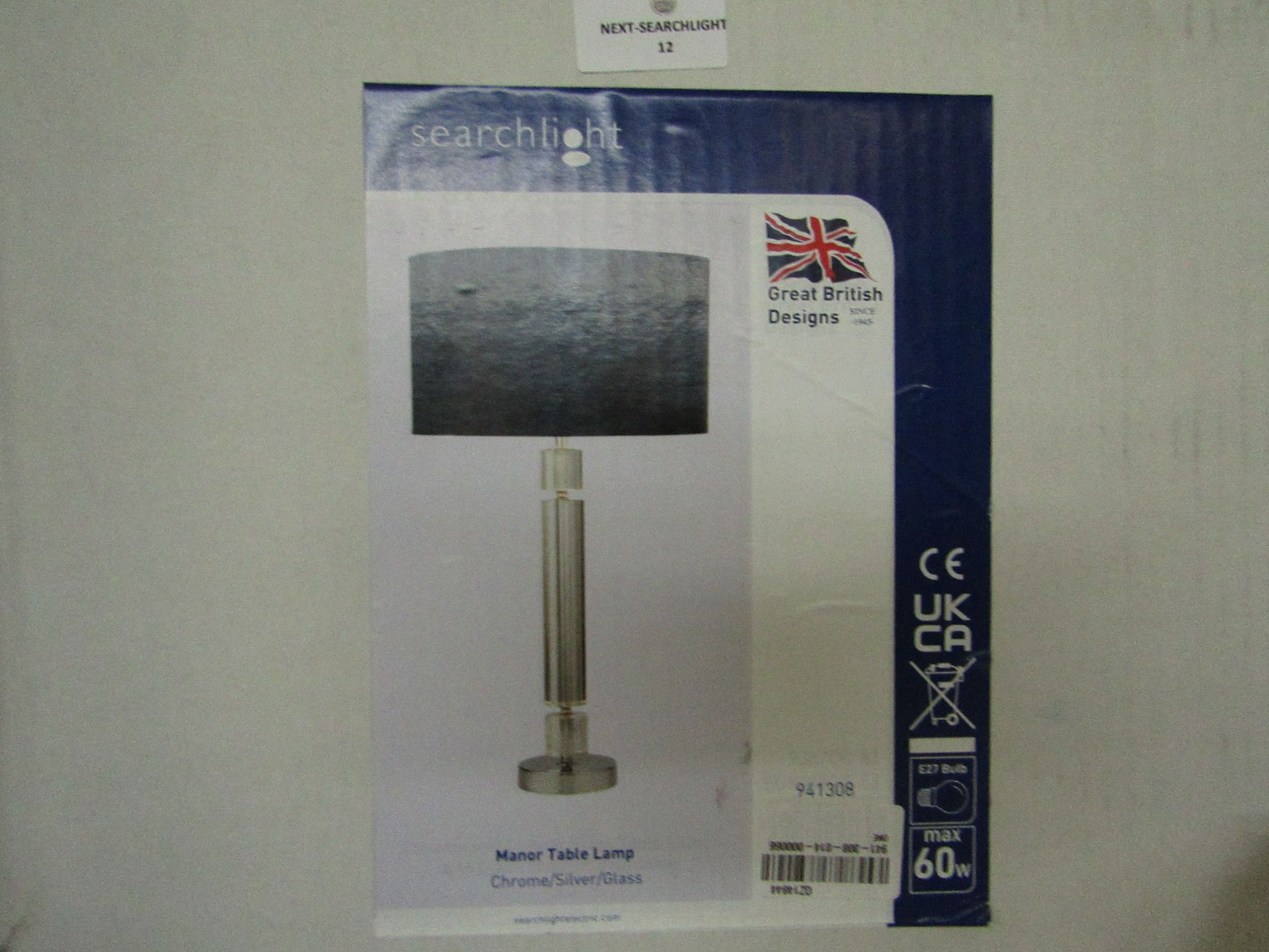 Searchlight Manor Chrome Glass Table Lamp with Black Silver Shade RRP £88.00 This lot contains - Image 2 of 2