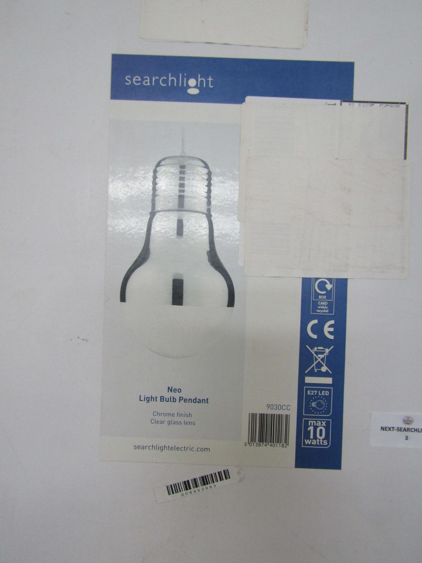 Searchlight PENDANT METAL & GLASS - CHROME 1LT HUGE BULB RRP £55.00 This lot contains unsorted raw - Image 3 of 3