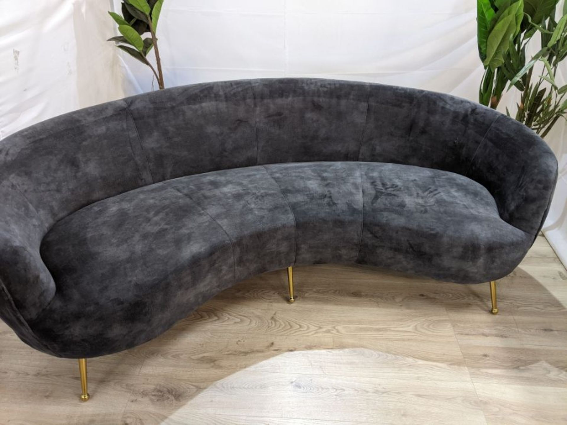 Cox & Cox Deep Grey Velvet Curved Sofa RRP £2495.00 SKU COX-AP-1225316-BC5618 The sofa has some