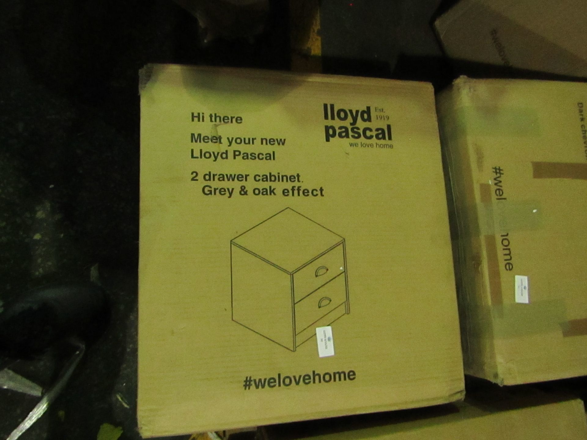 Lloyd Pascal 2 Drawer Grey & Oak effect Cabinet. RRP £45. Boxed & unchecked - Image 2 of 2