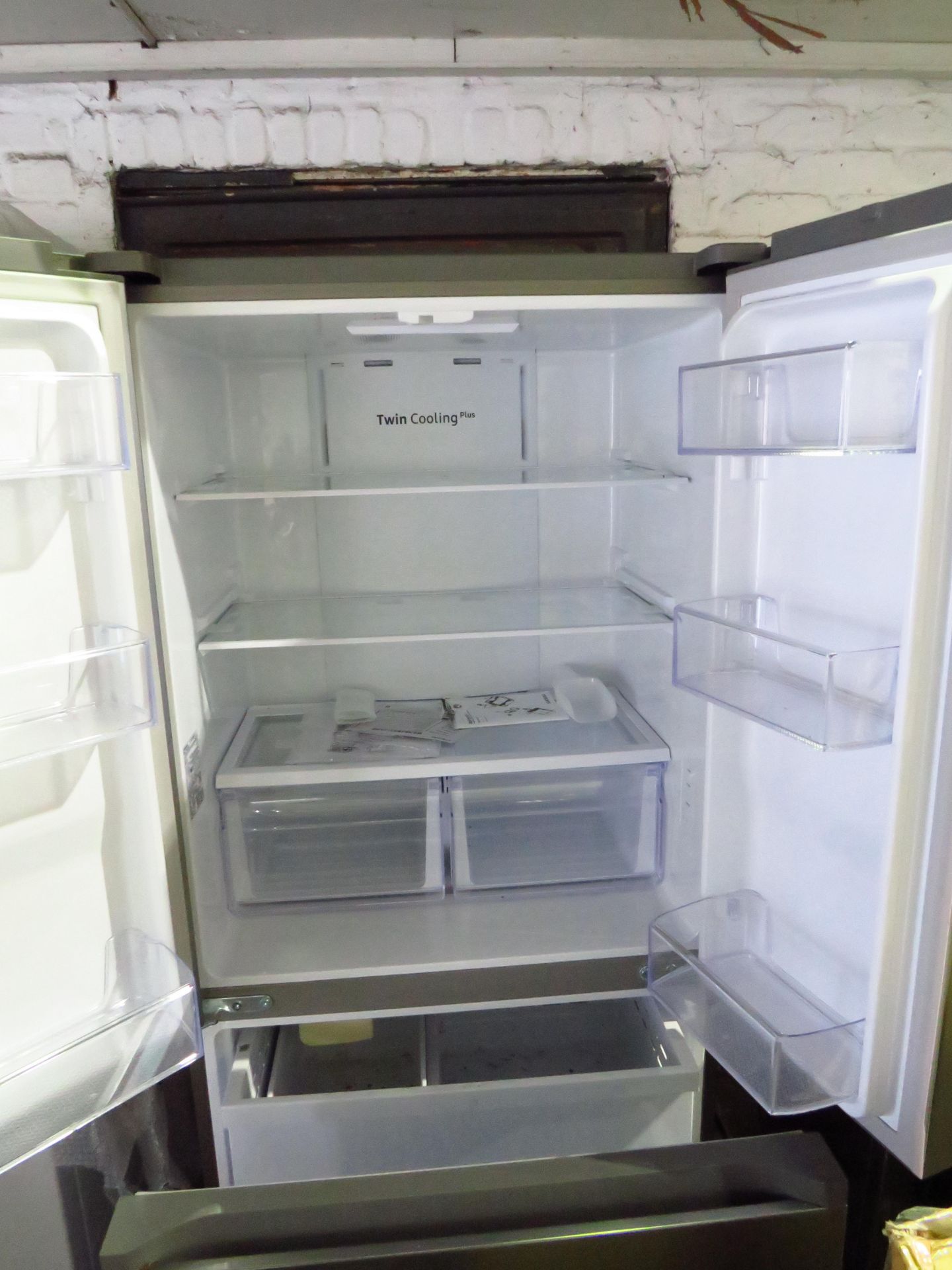 Samsung American style 3 door fridge freezer, tested working for coldness but has 2 dents on top - Image 2 of 2