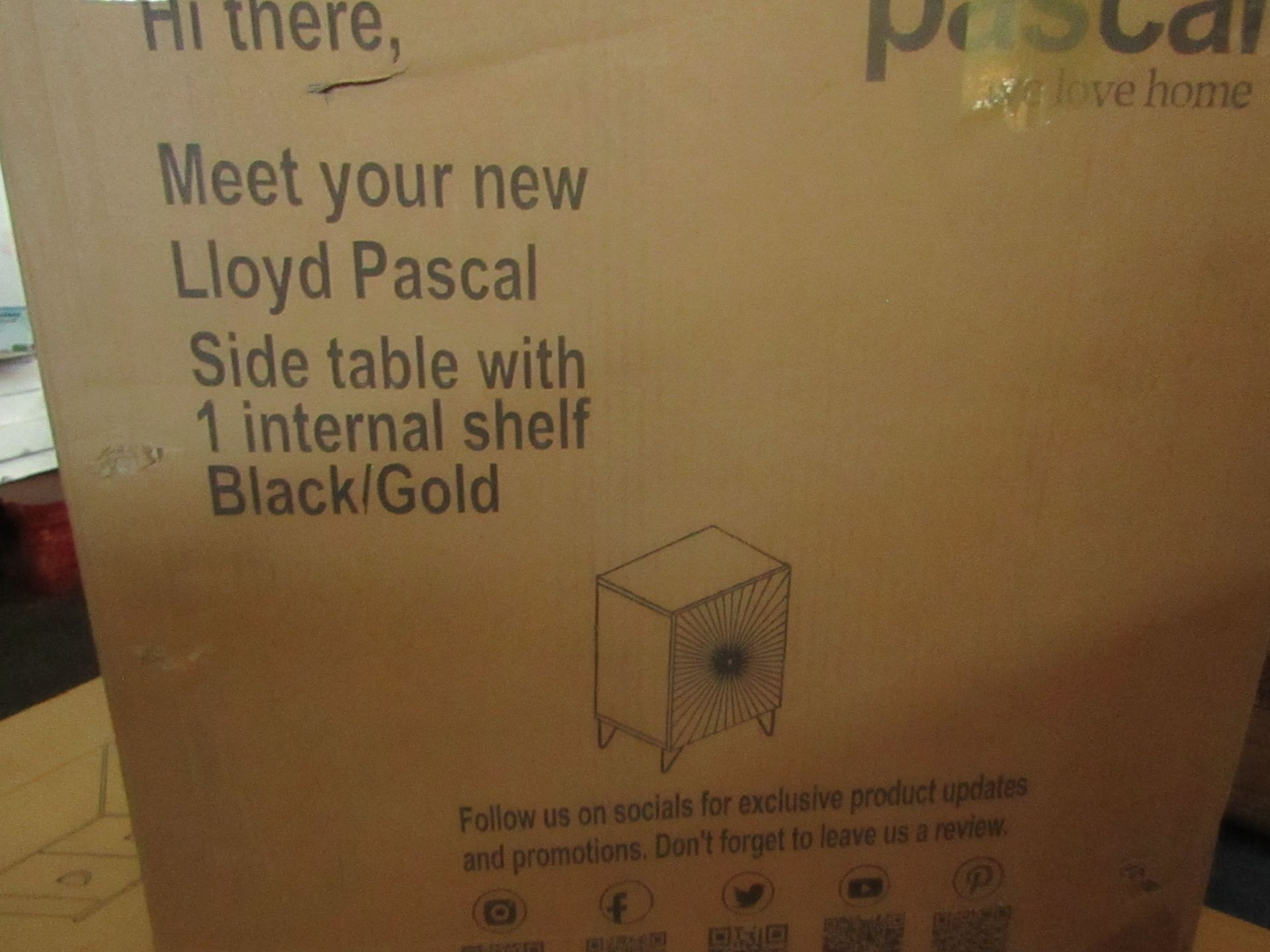 Lloyd Pascal - Black & Gold Side Table With Shelf - Unchecked & Boxed.