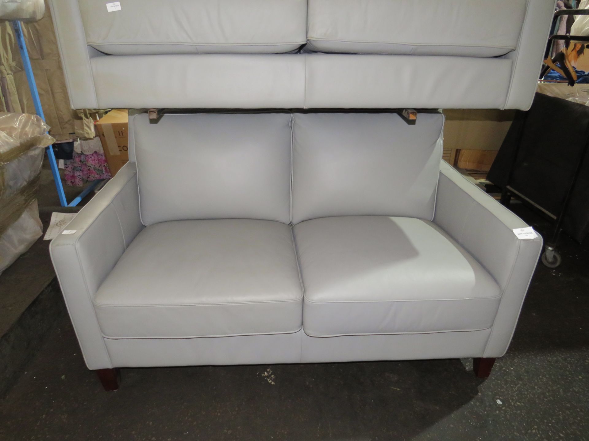 Costco Soft Italian Leather Grey 2 Seater Sofa, in good condition may have a few small scuffs in