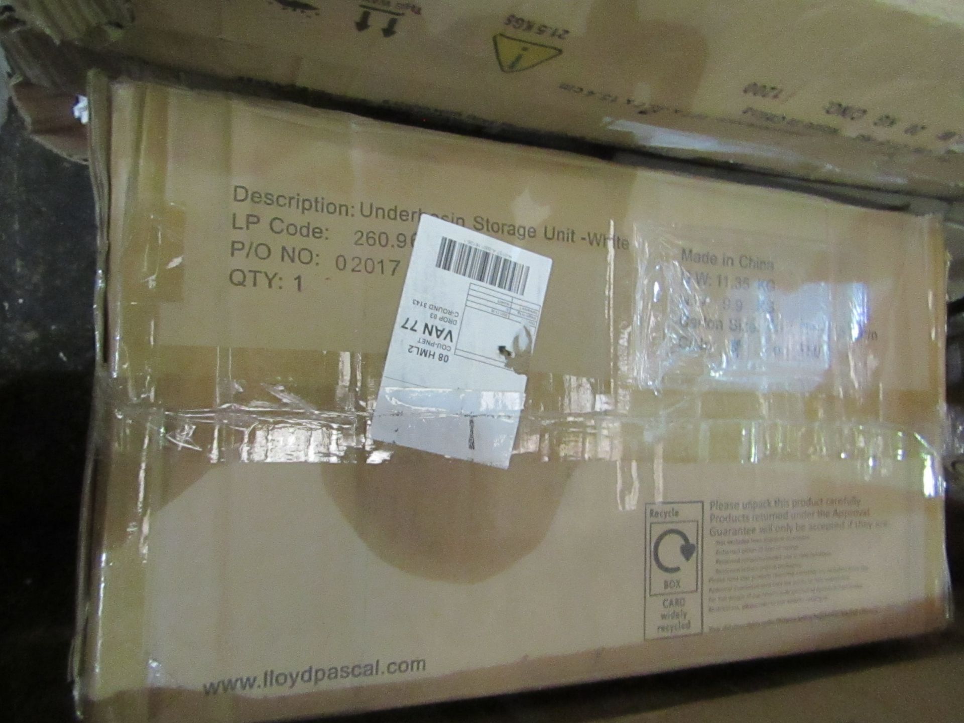Lloyd Pascal White Underbasin Storage unit. RRP £85. Boxed & unchecked - Image 2 of 2