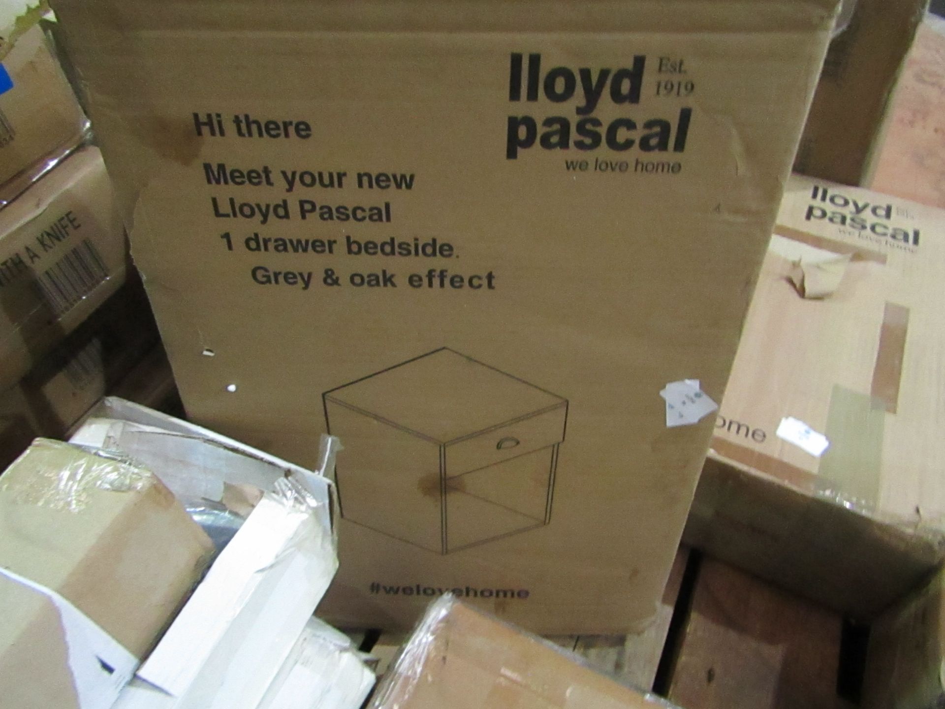 Lloyd Pascal 1 Drawer Bedside unit in Grey & Oak effect. RRP £20. Boxed & unchecked - Image 2 of 2