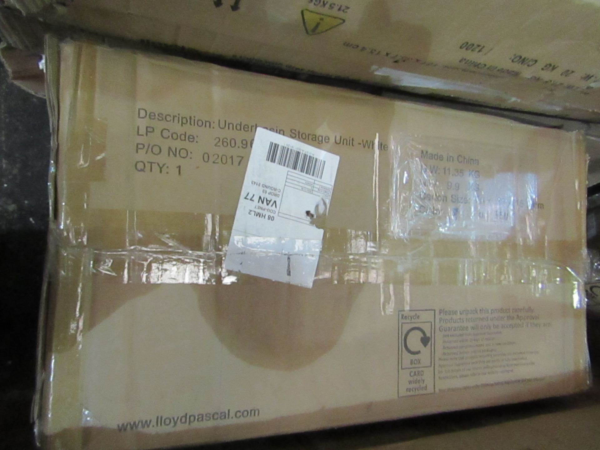 Lloyd Pascal White Underbasin Storage unit. RRP £85. Boxed & unchecked - Image 2 of 2