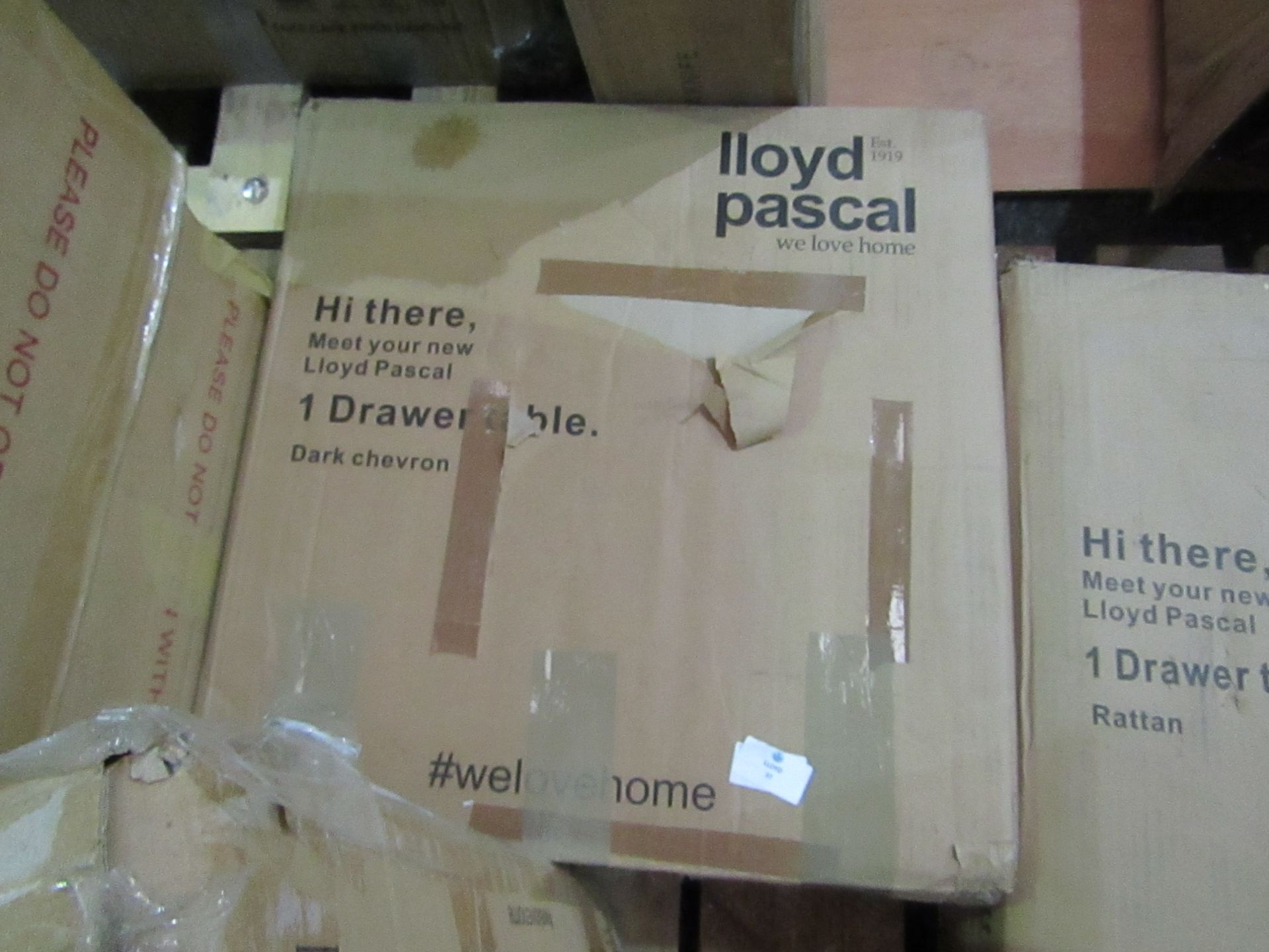 Lloyd Pascal 1 Drawer Table in Dark Chevron. RRP £69. Boxed & unchecked - Image 2 of 2