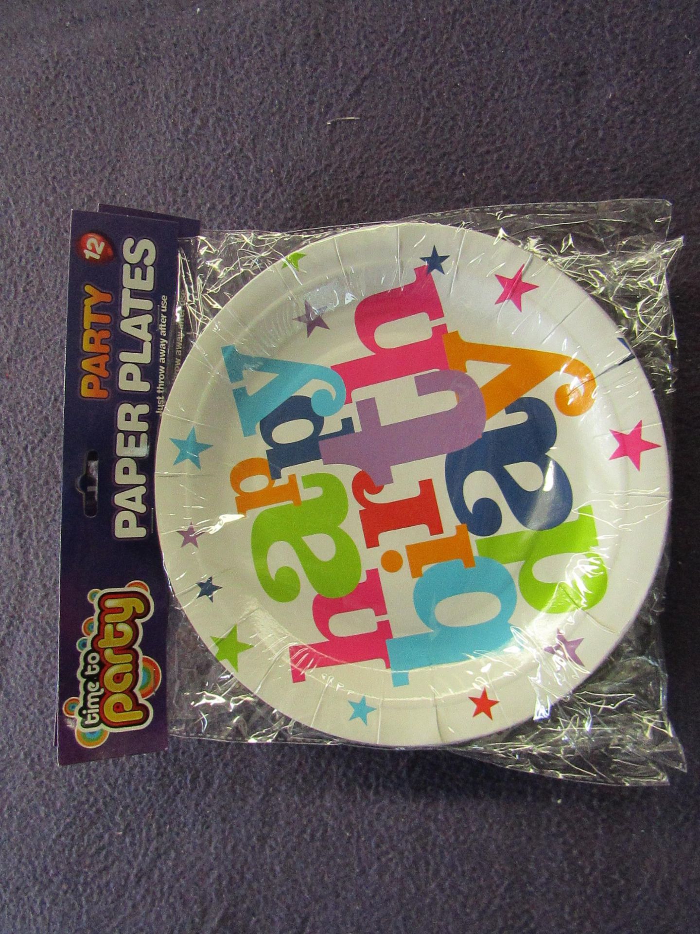 24x Time To Party - Set of 12 Happy Birthday Paper Plates - All Unused & Packaged.