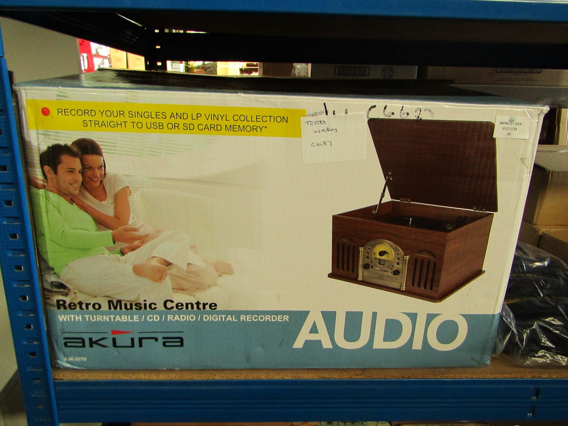 Akura - Retro Music Centre ( Turntable / CD / Radio / Digital Recorder ) - Tested Working & Boxed.