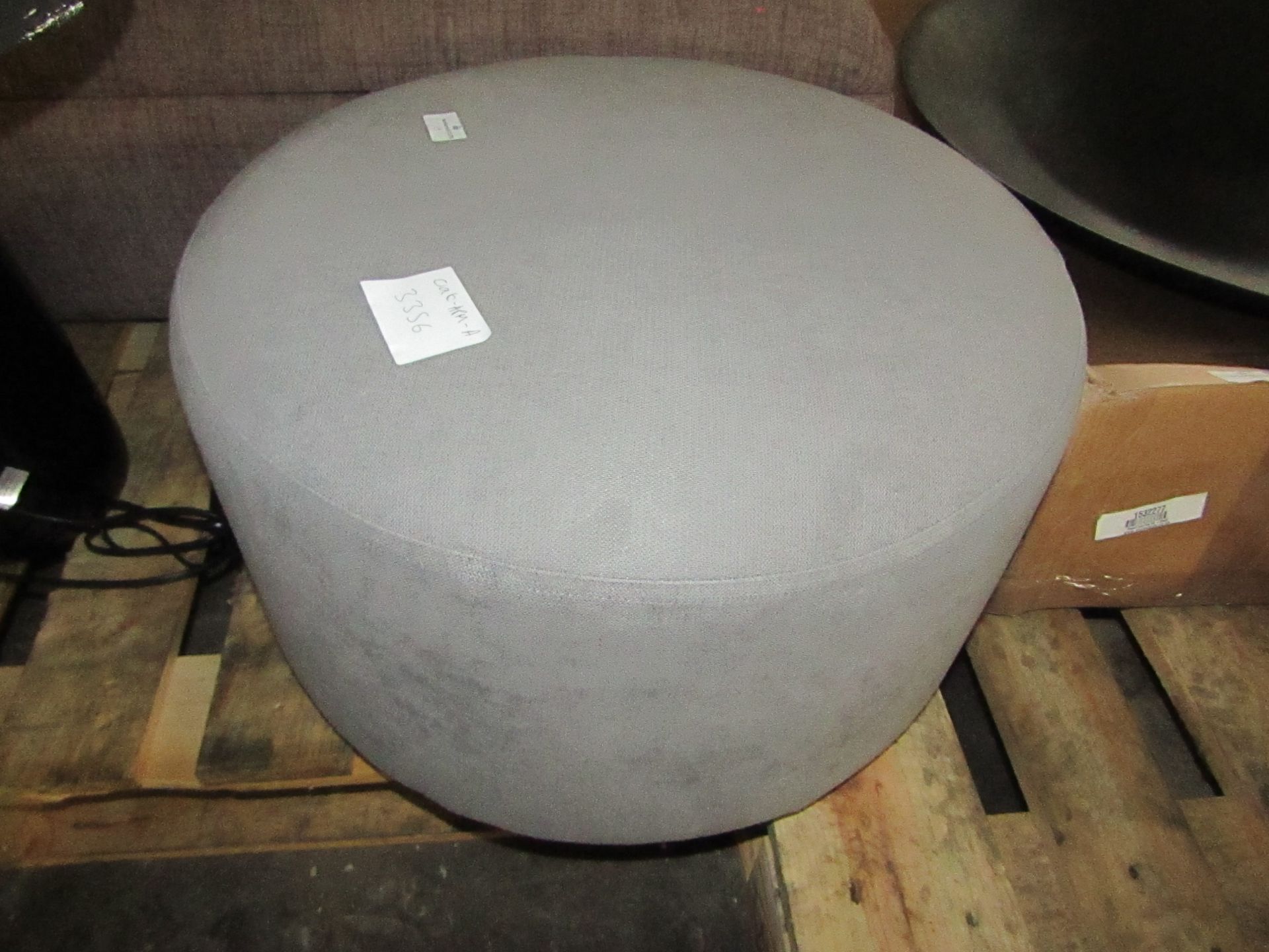 Oak Furnitureland Jasmine Round Footstool In Cosmo Silver Fabric RRP Â£299.99 Jasmine is built using