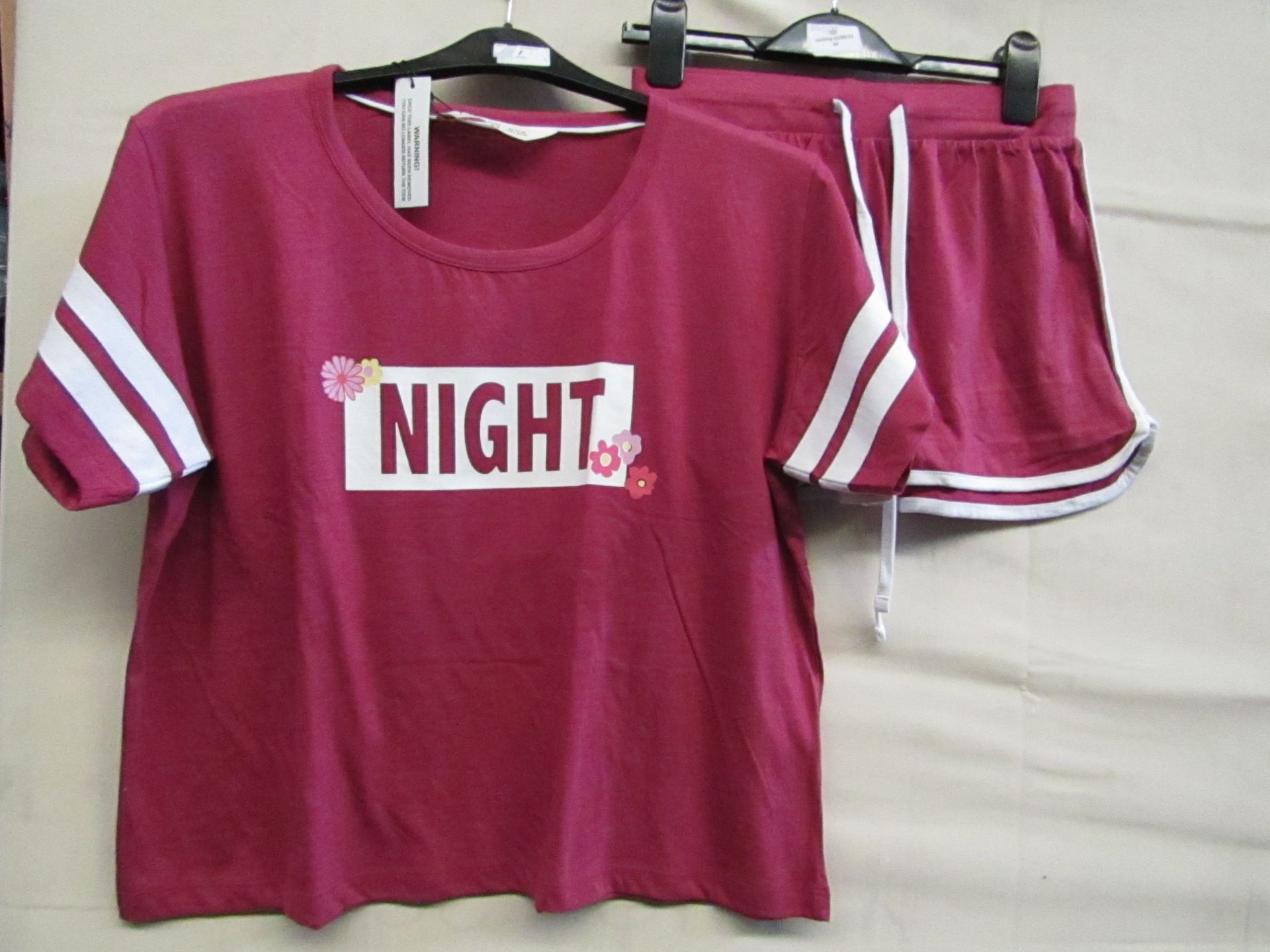 Ladies Jersey Varsity Pyjama Short Set Red/Marl Size 8-10 New & Packaged