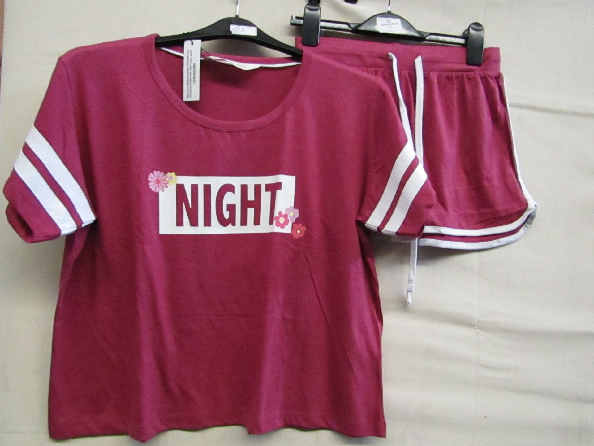 Ladies Jersey Varsity Pyjama Short Set Red/Marl Size 20-22 New & Packaged