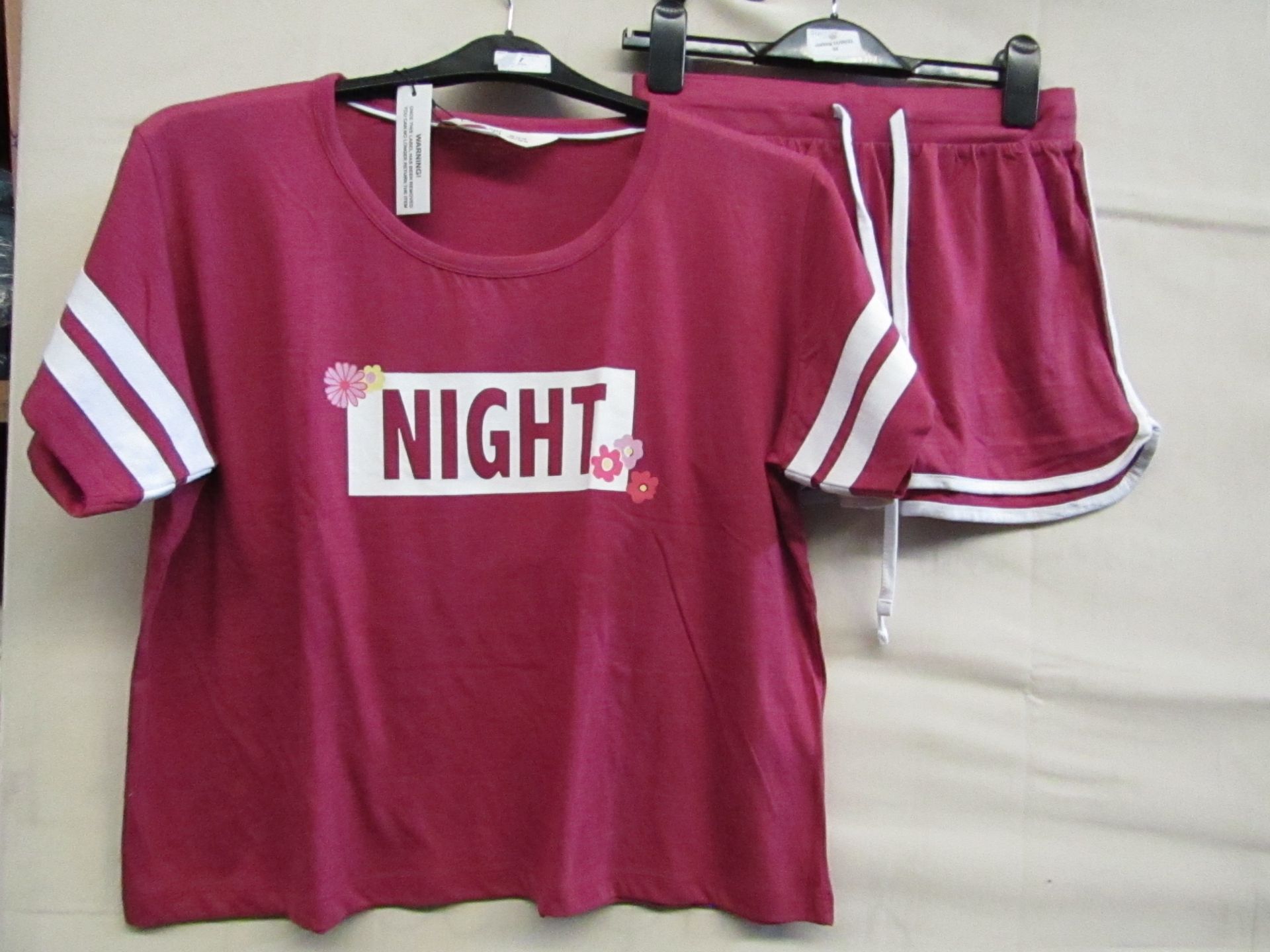 Ladies Jersey Varsity Pyjama Short Set Red/Marl Size 8-10 New & Packaged