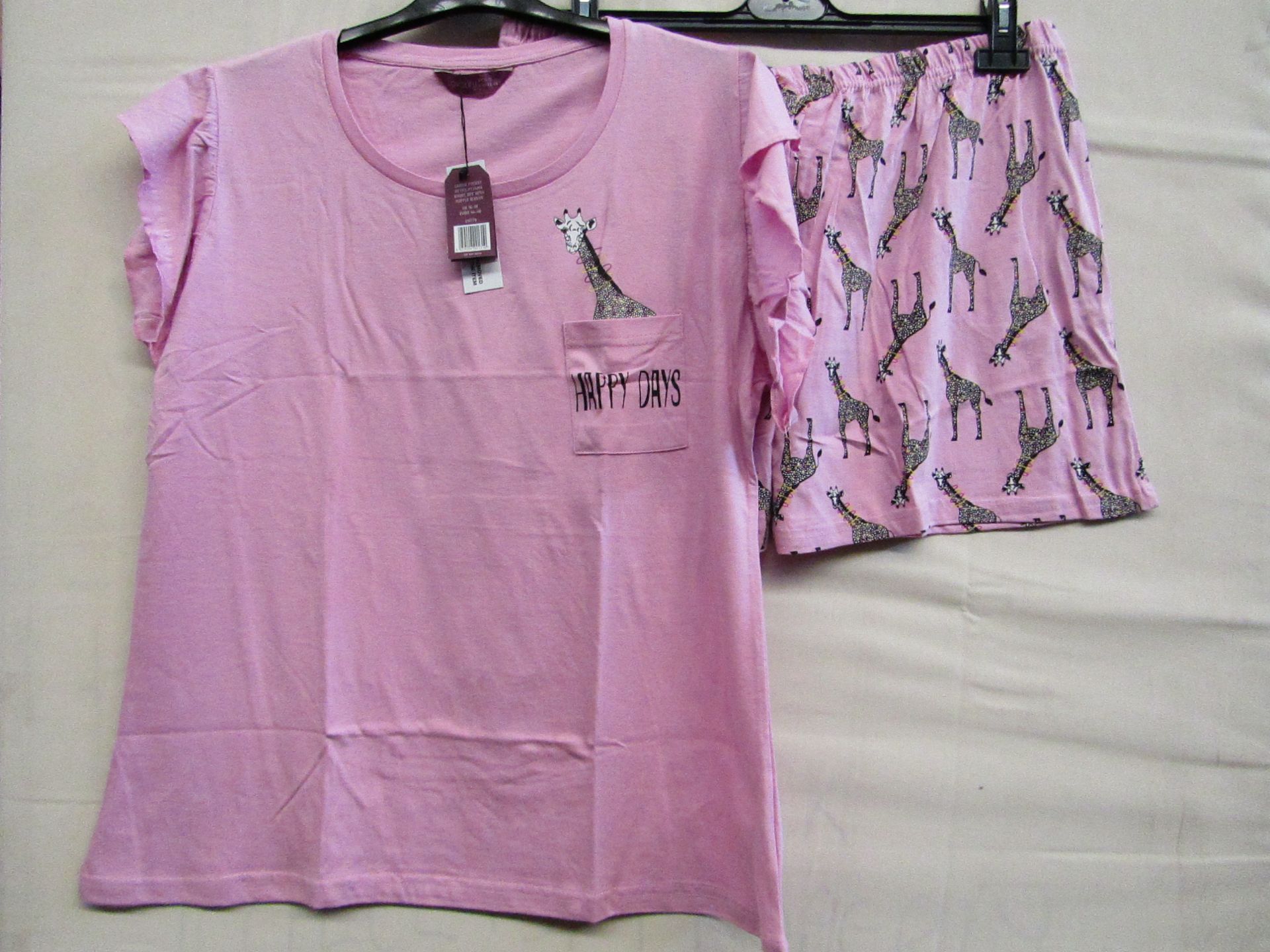 Foxbury Ladies Pocket Detailed Pyjama Short Set With Ruffle Short Sleeve Pink Size 16-18 New &