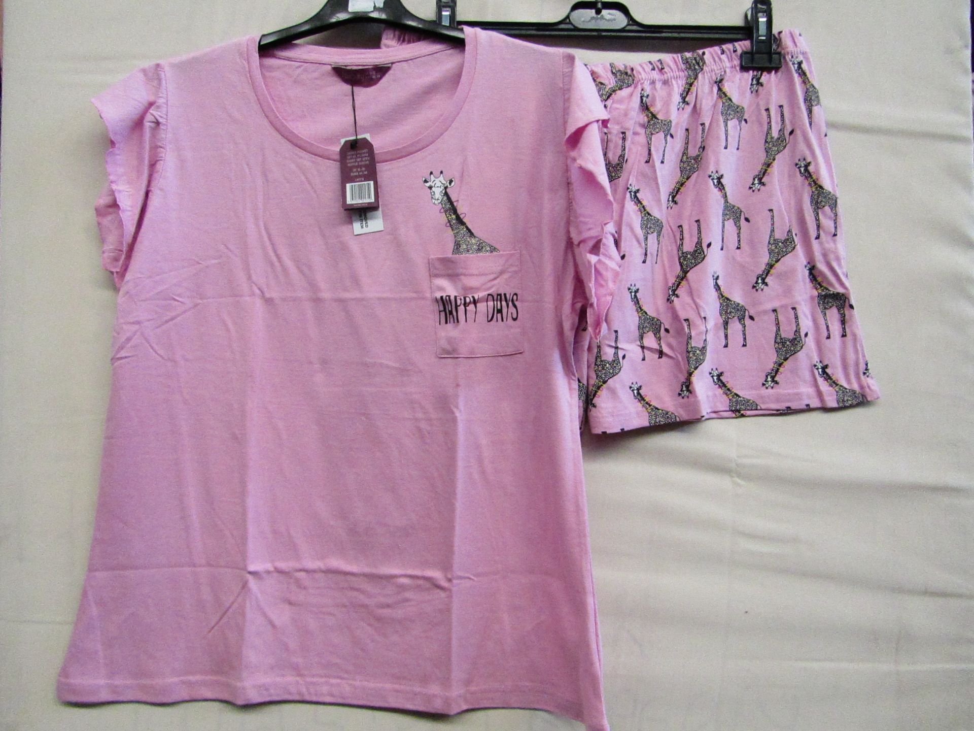 Foxbury Ladies Pocket Detailed Pyjama Short Set With Ruffle Short Sleeve Pink Size 12-14 New &