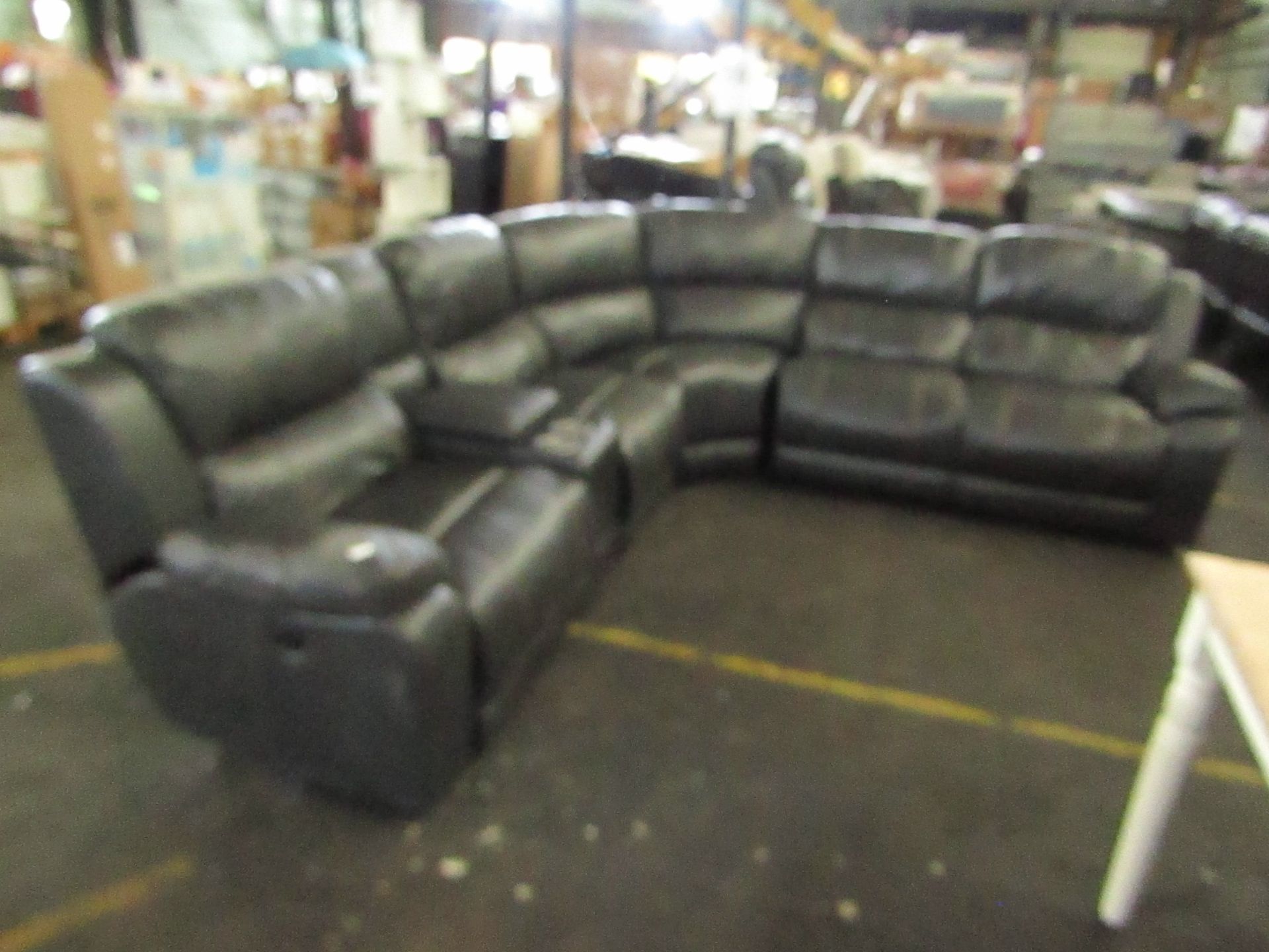 Pulaski Dunhill grey Leather Power Reclining Sectional Sofa - Looks In Good Condition, No Visible