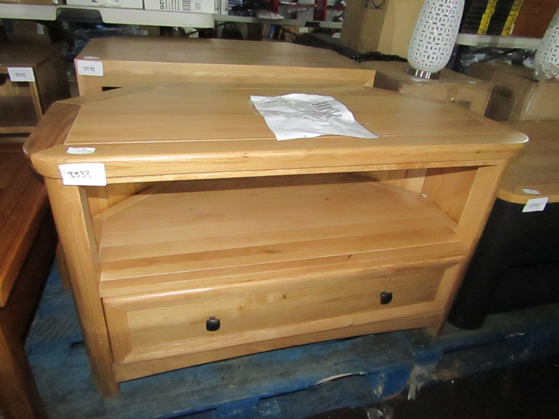 Oak Furnitureland Wiltshire Natural Solid Oak Corner Tv Unit RRP ¶œ199.99