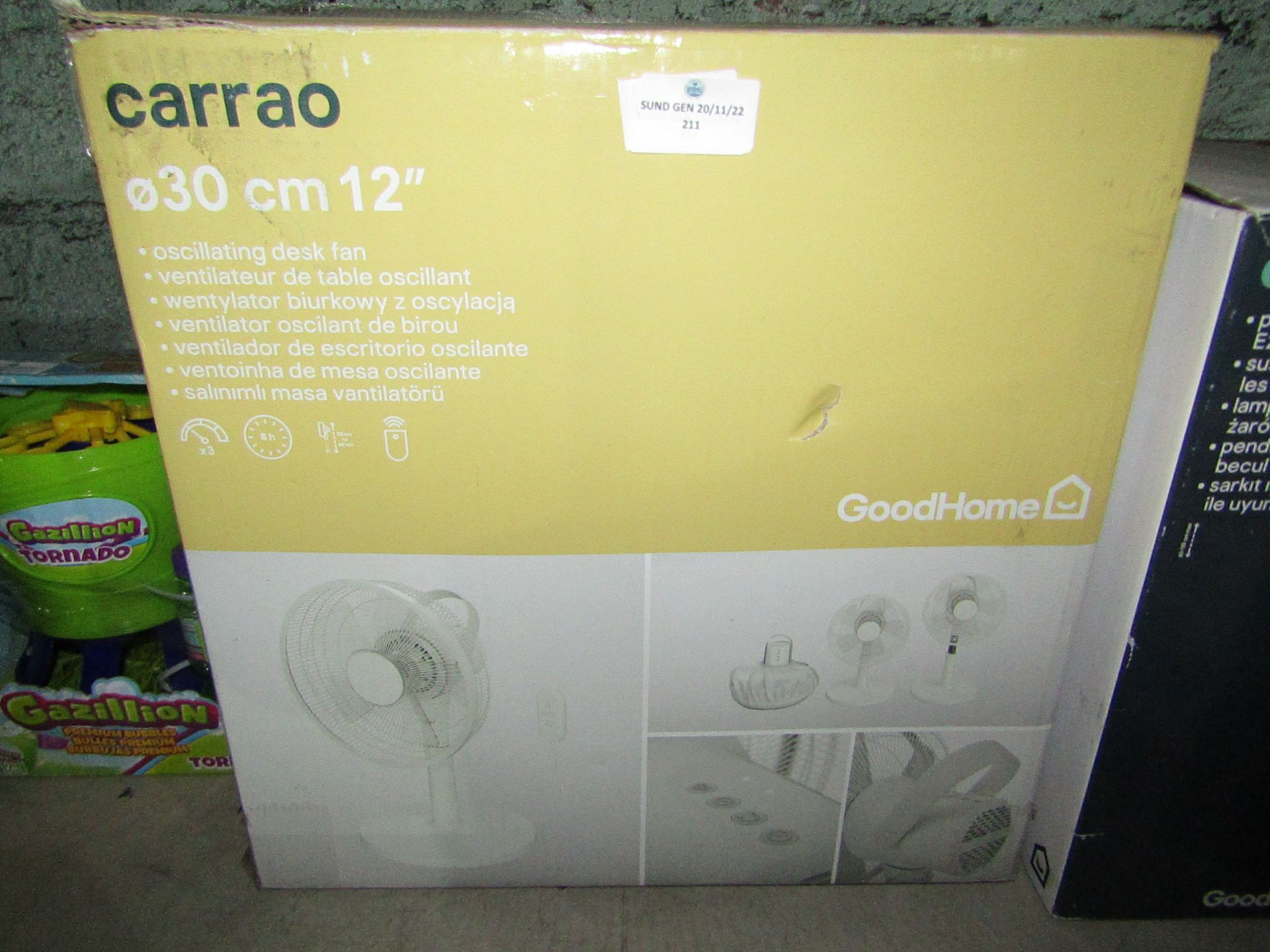 GoodHome - Carrao White Oscillating Desk Fan 30cm / 12" - Unchecked & Boxed.