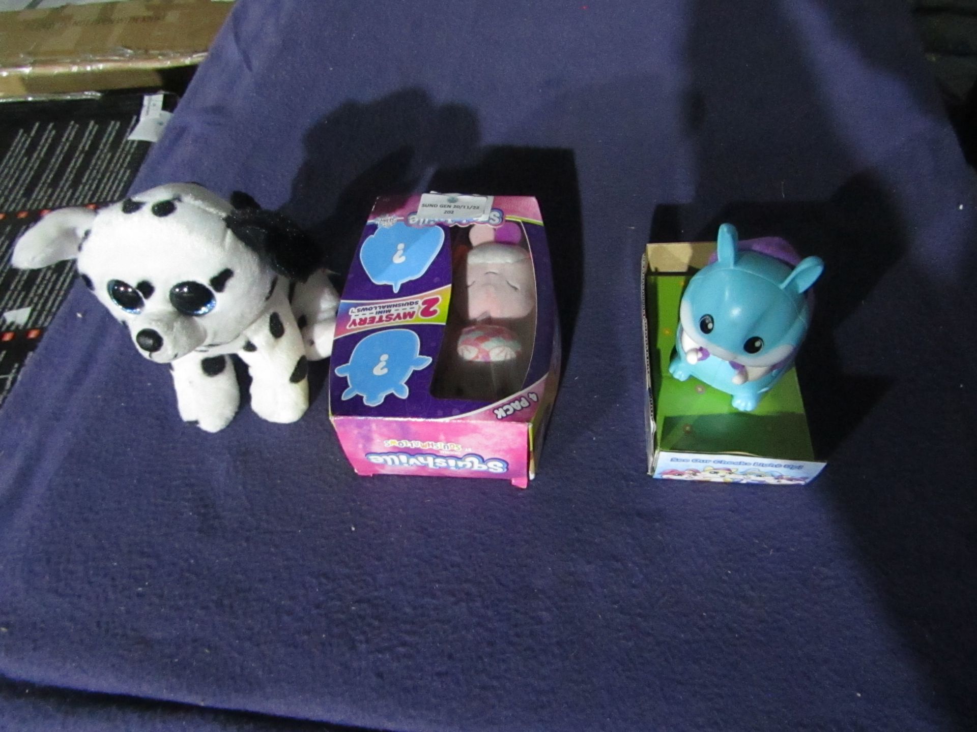1x Squishville - 2 Mystery Mini Squishmellows - Unused & Boxed. 1x Beanie Babies - Mini Dog Toy -