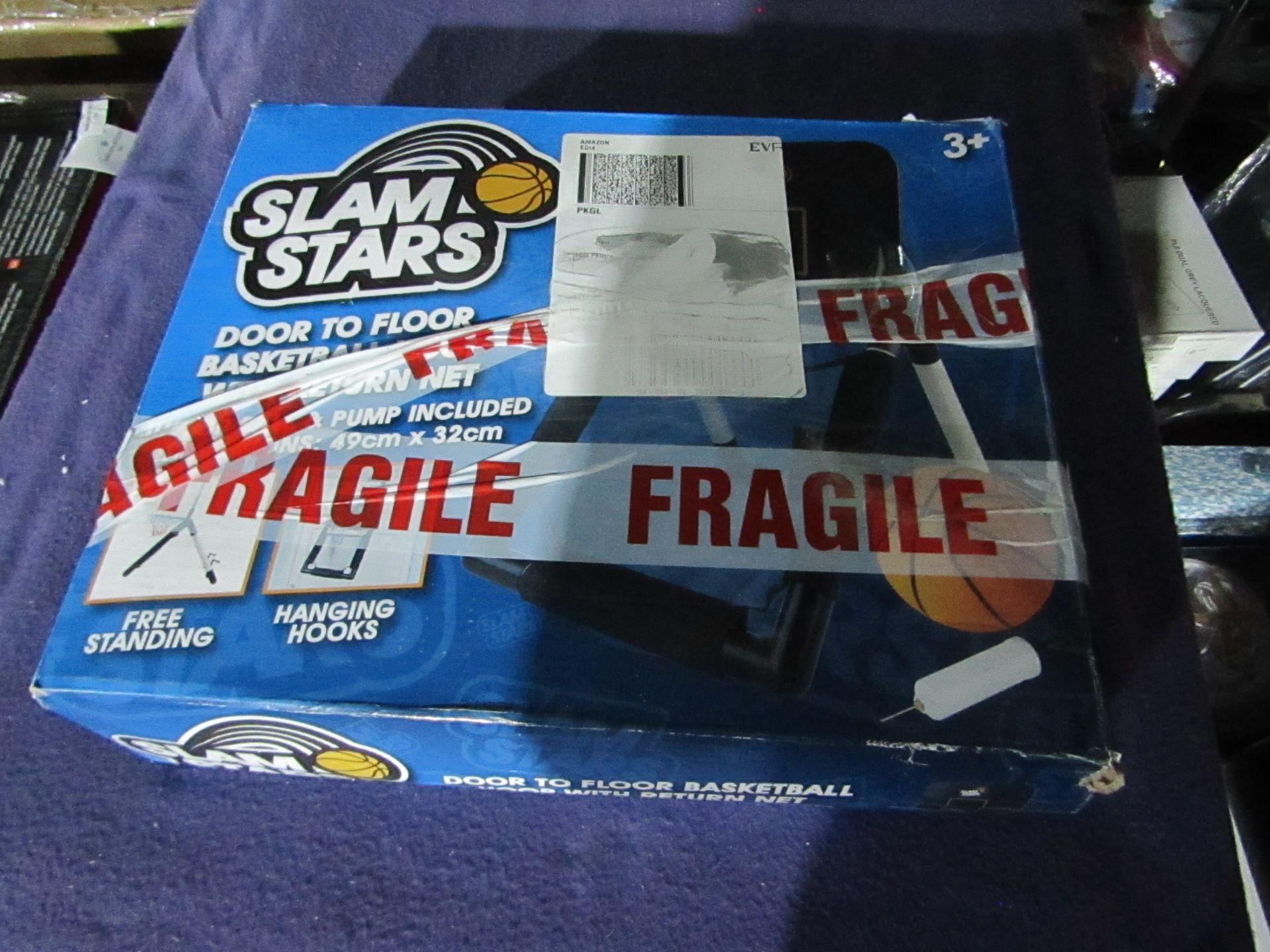 Slam Stars - Door to Floor Basketball Hoop With Return Net - Unchecked & Box Damaged.