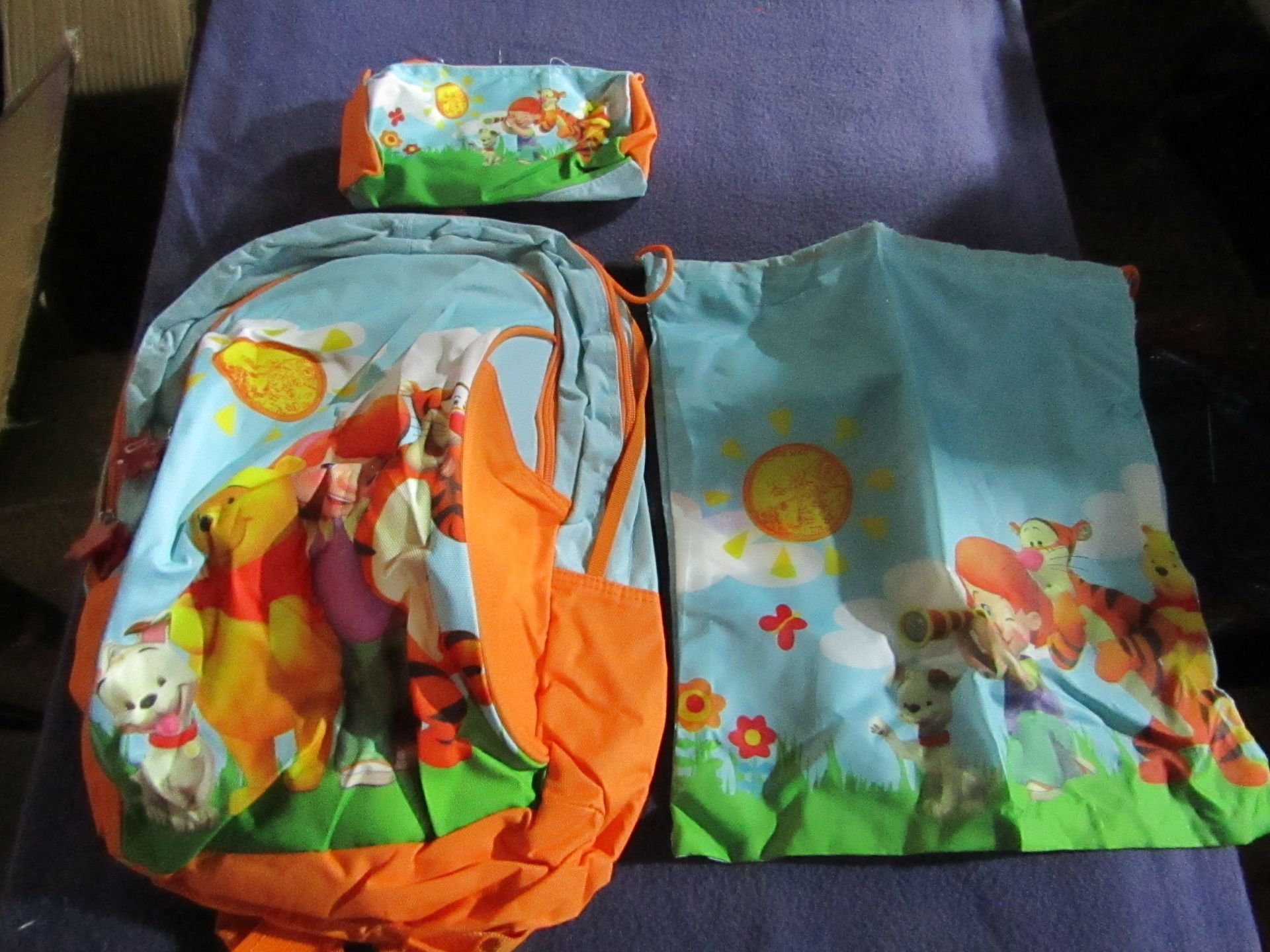 Winnie The Pooh - 3-Piece Bag Set ( Backpack, String Bag, Stationary Case ) - New & Packaged.