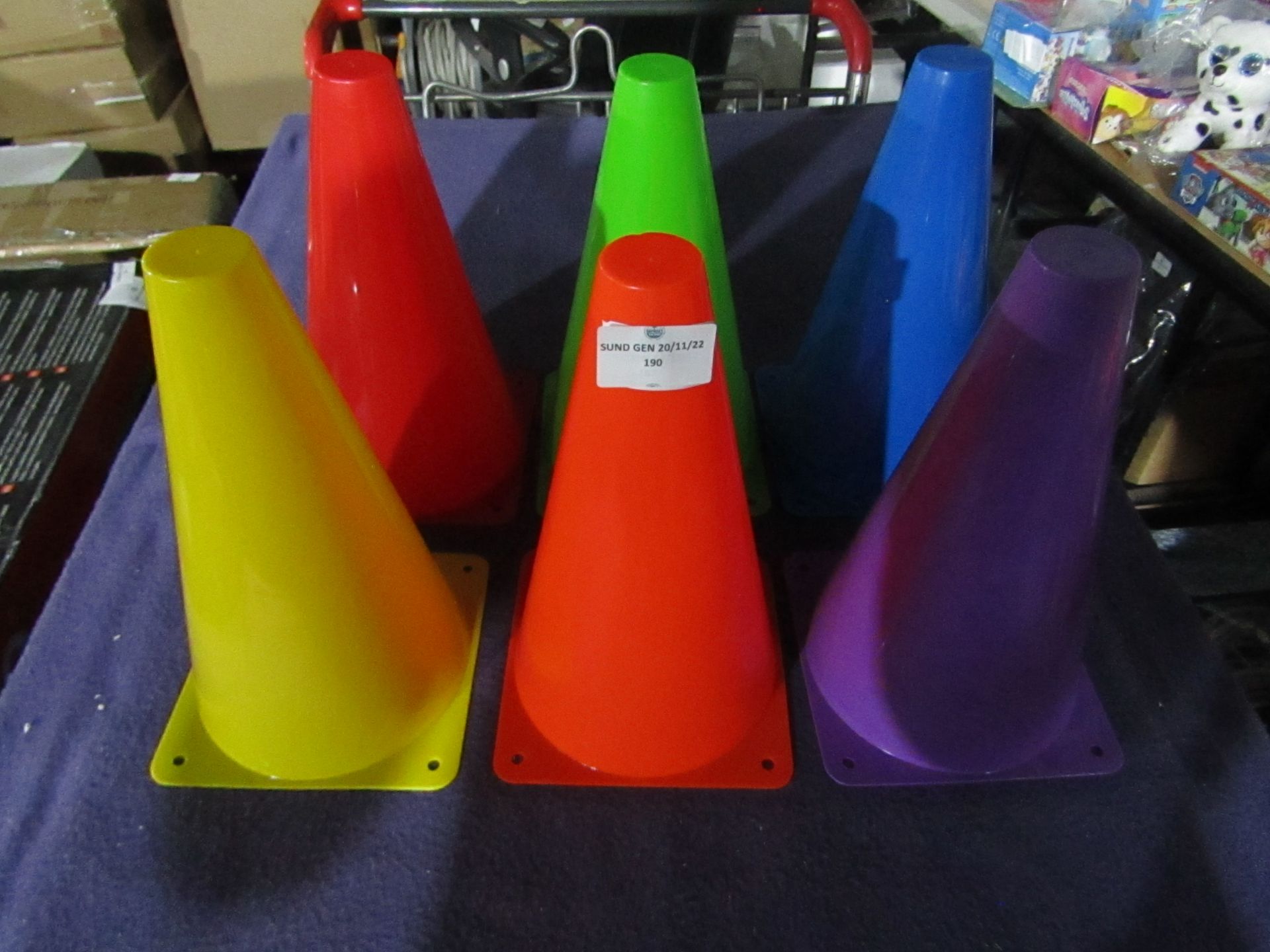 Set of 6 Multi-Coloured Cones - No Packaging.