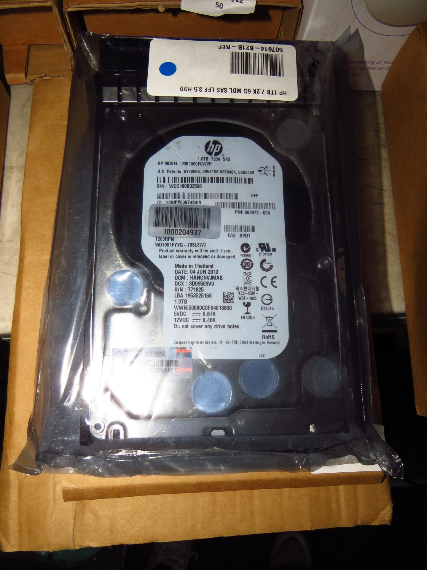 HP 1TB 7.2K 6G SAS hard drive, looks to still be sealed