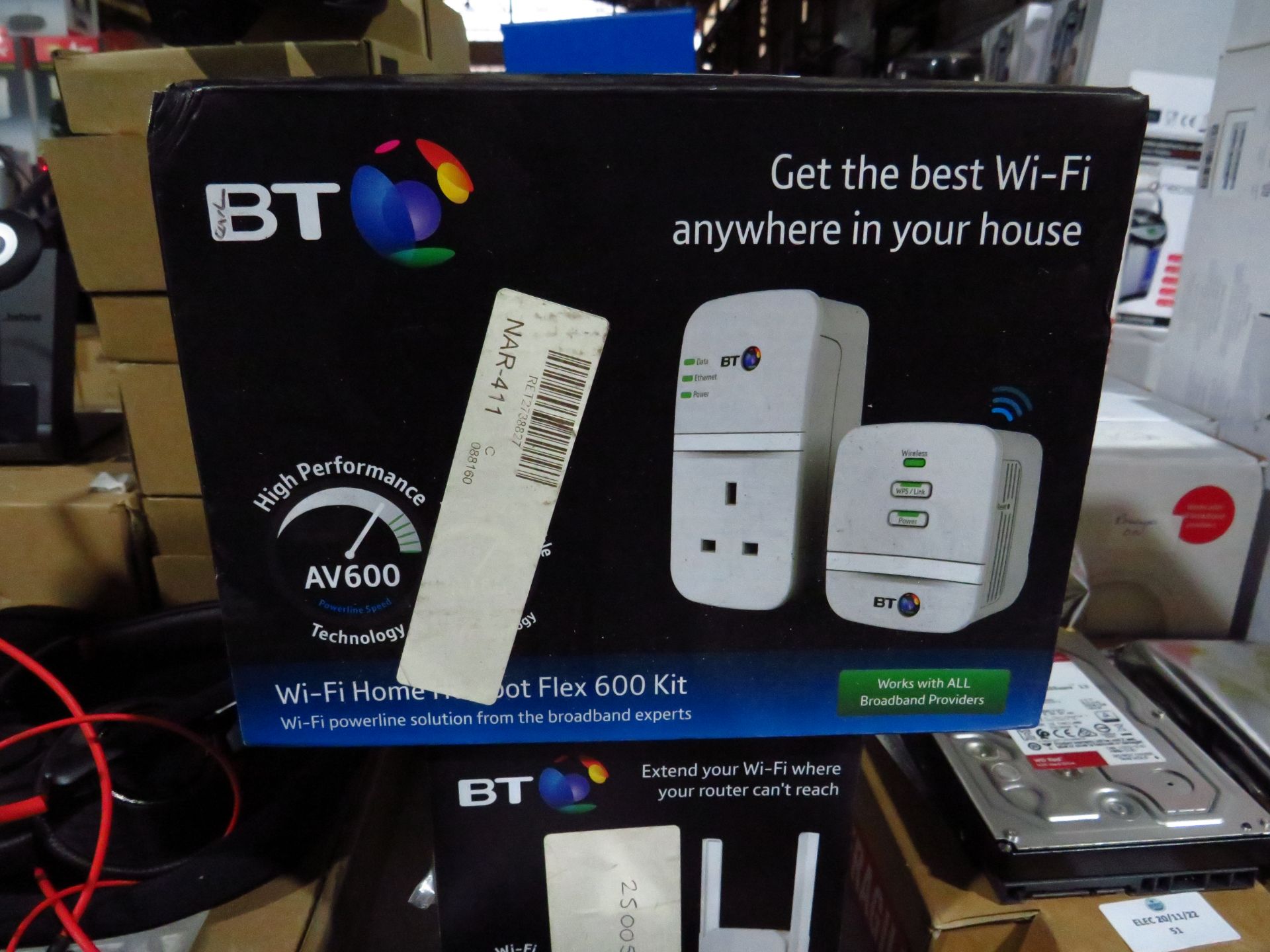 BT Premium whole Home Tri band AX3700 wifi disc add on, comes in original box and powers on but we