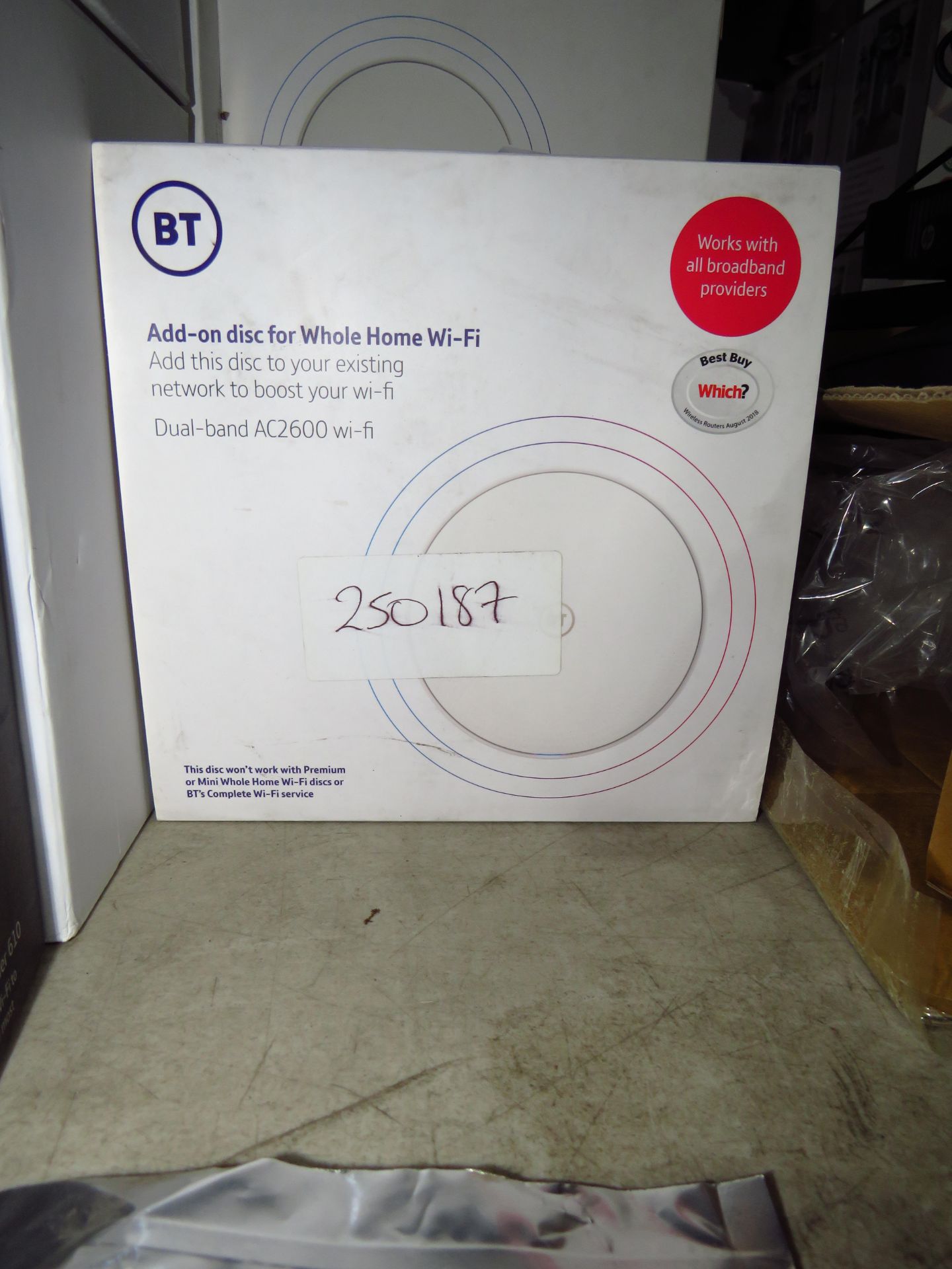 BT Whole Home AC2600 add on disc, powers on and boxed, we havent checked any further