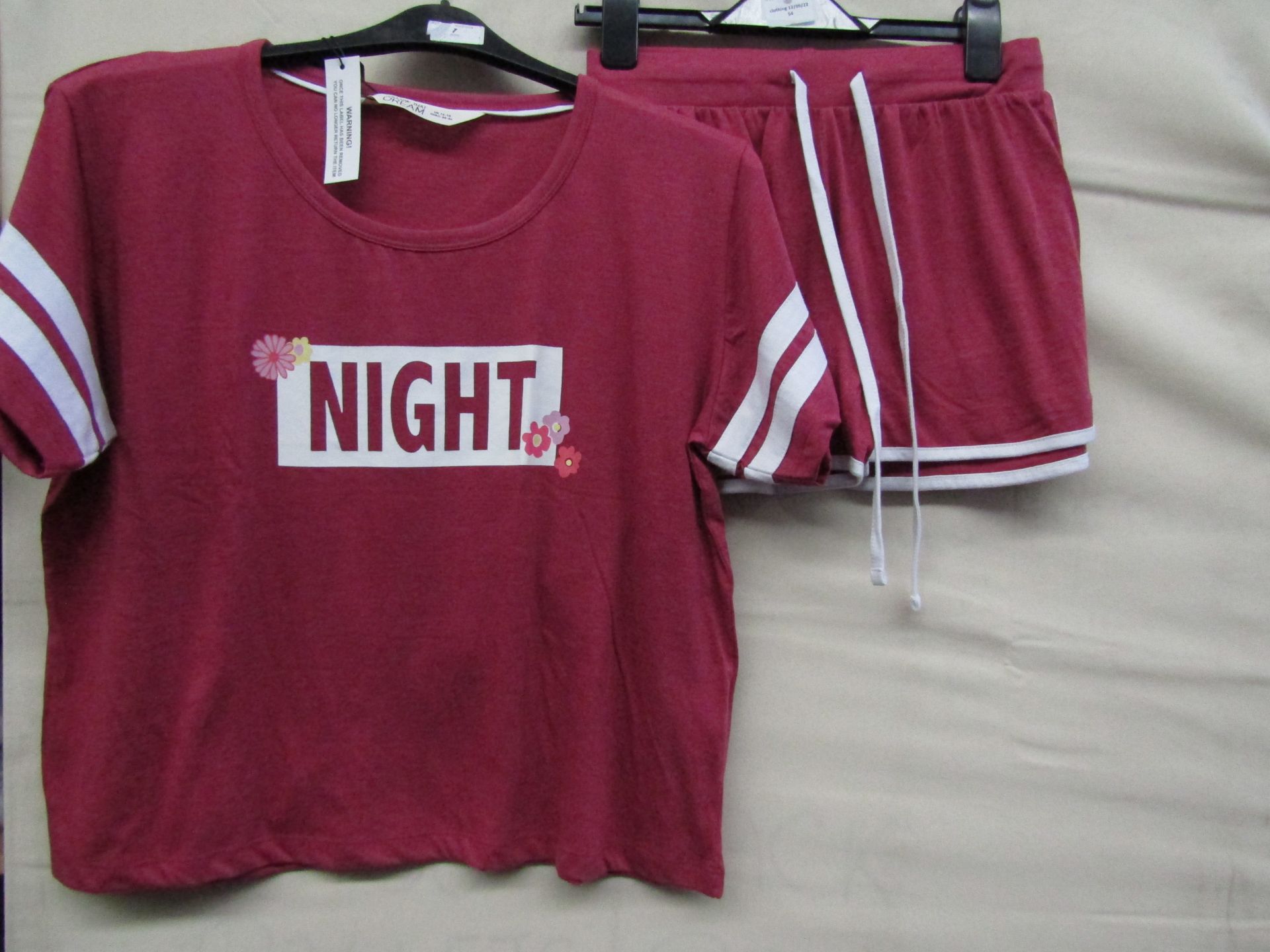 Ladies Jersey Varsity Pyjama Short Set Red/Marl Size 8-10 New & Packaged