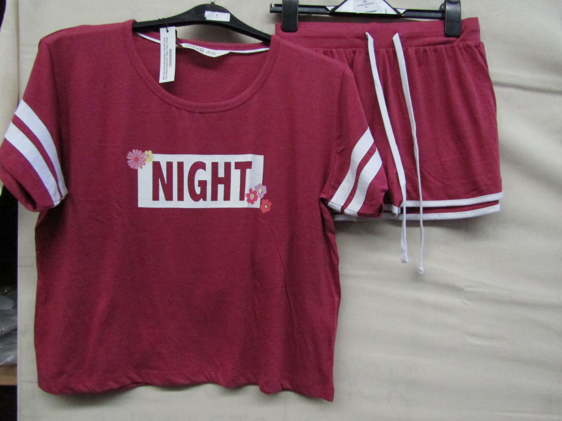 Ladies Jersey Varsity Pyjama Short Set Red/Marl Size 16-18 New & Packaged
