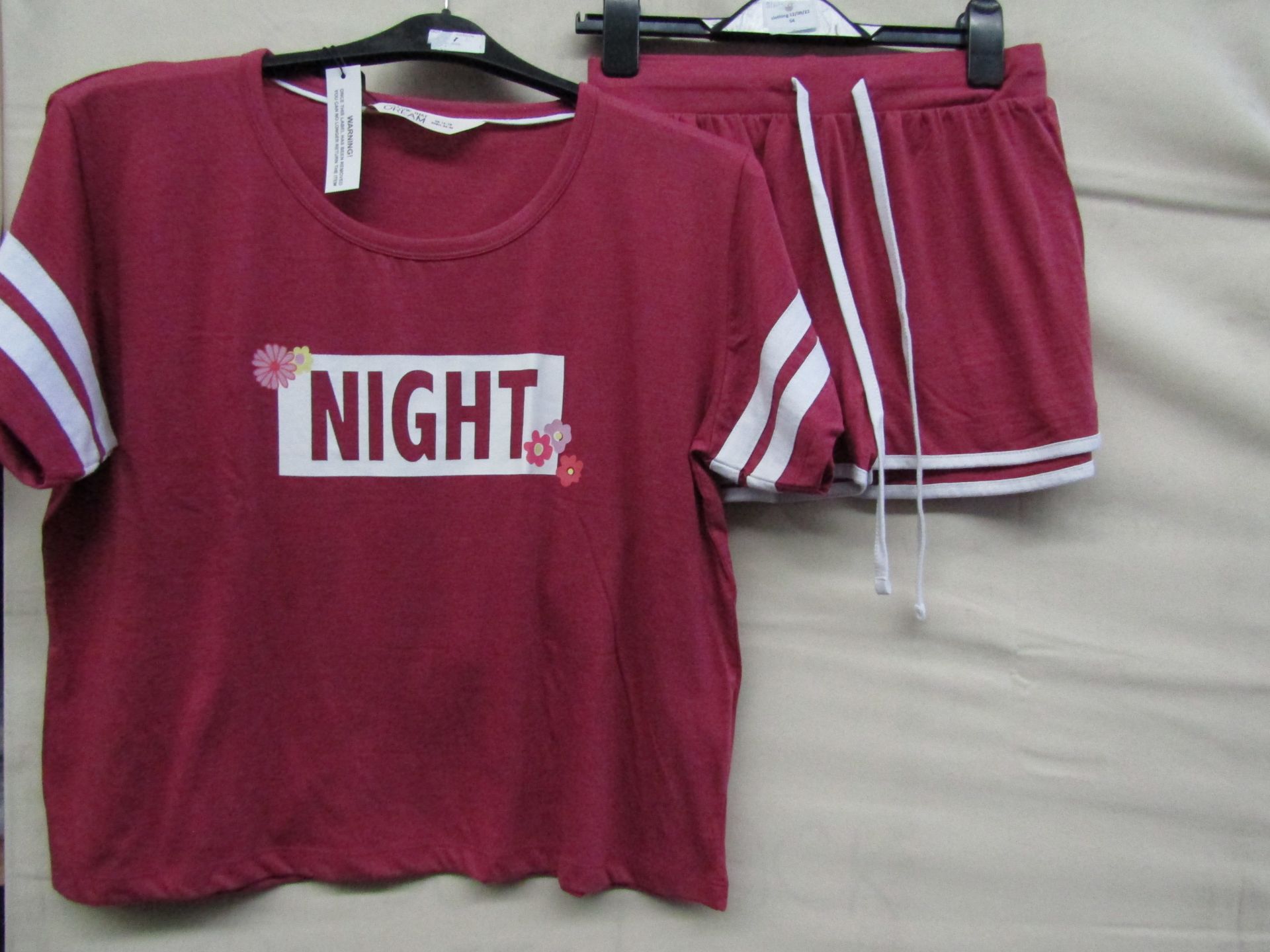 Ladies Jersey Varsity Pyjama Short Set Red/Marl Size 12-14 New & Packaged