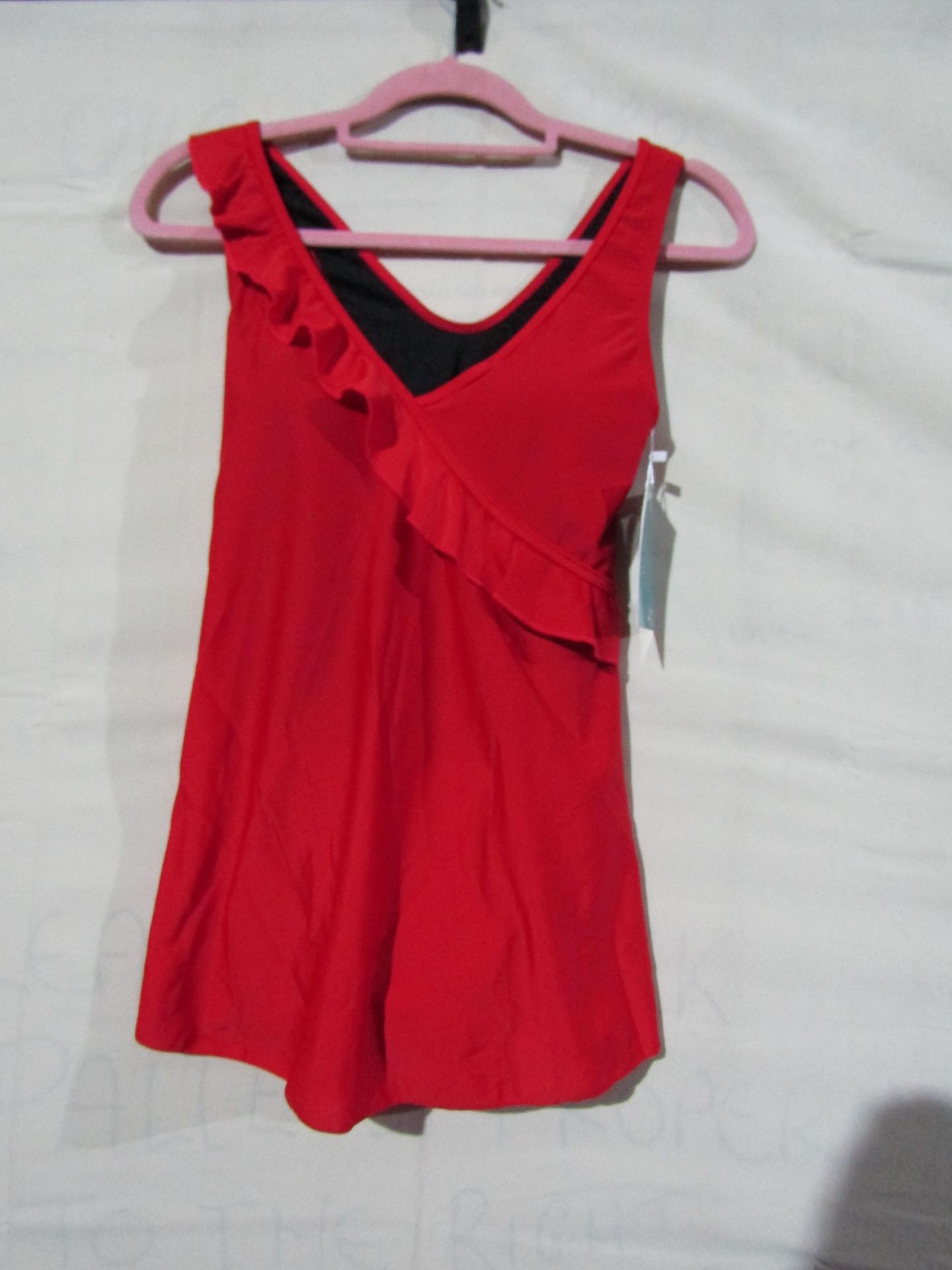 Ladies Asymmetrical Ruffle Swim Dress Red Size 12 New & Packaged