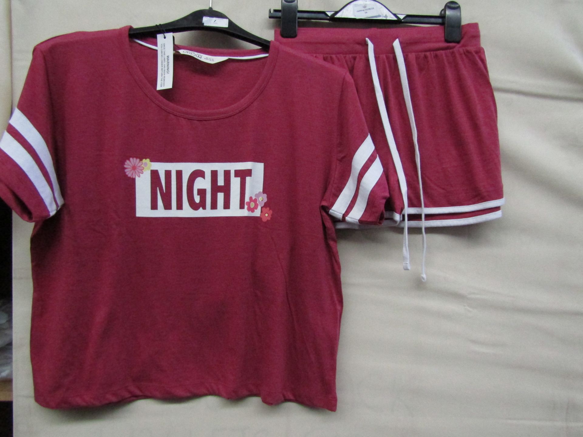 Ladies Jersey Varsity Pyjama Short Set Red/Marl Size 8-10 New & Packaged