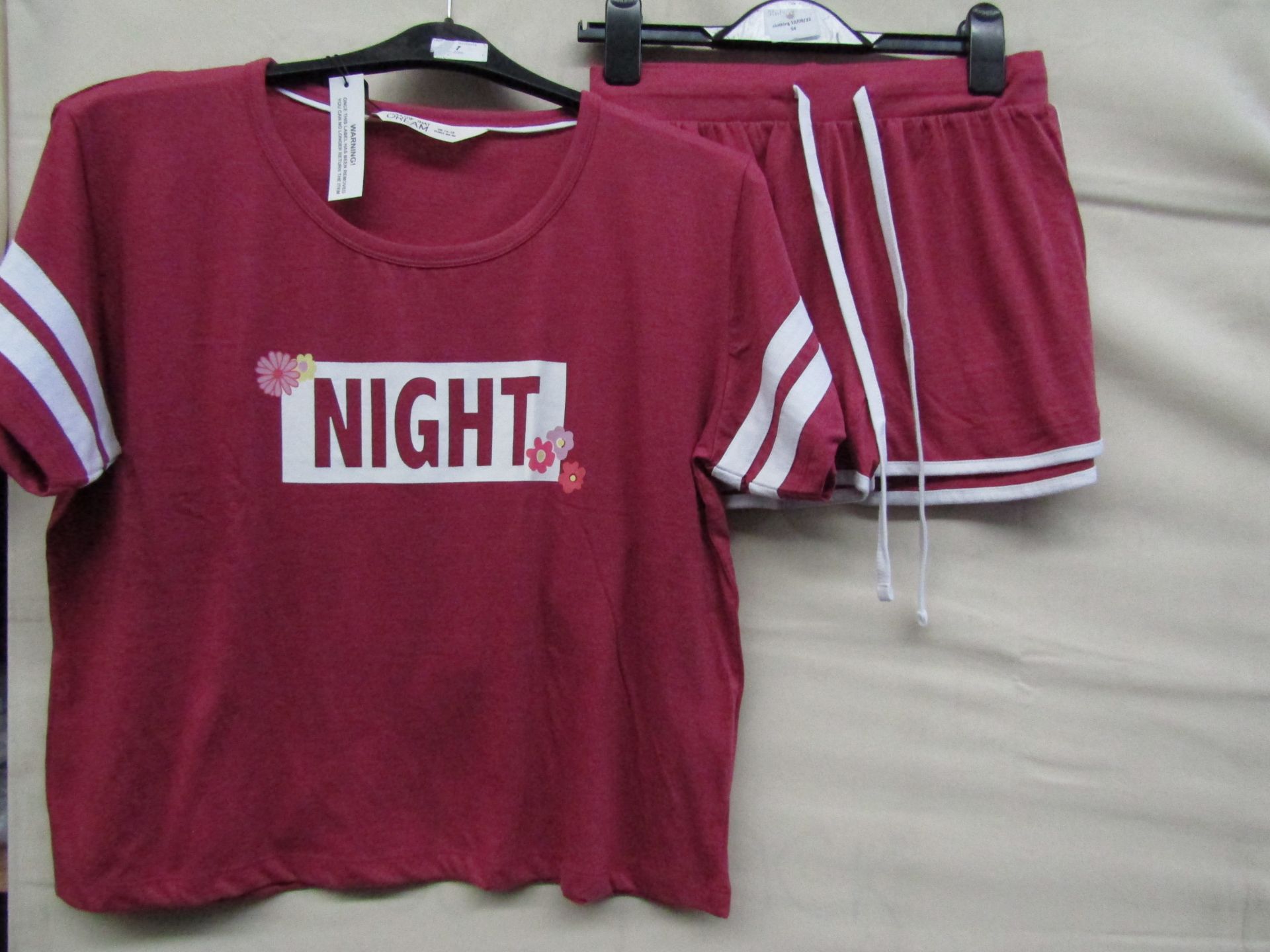 Ladies Jersey Varsity Pyjama Short Set Red/Marl Size 12-14 New & Packaged