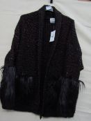 Black & Pink Sparkly Open Fronted Cardigan With Pockets ( Has Faux Fur on Cuffs & Pockets Approx