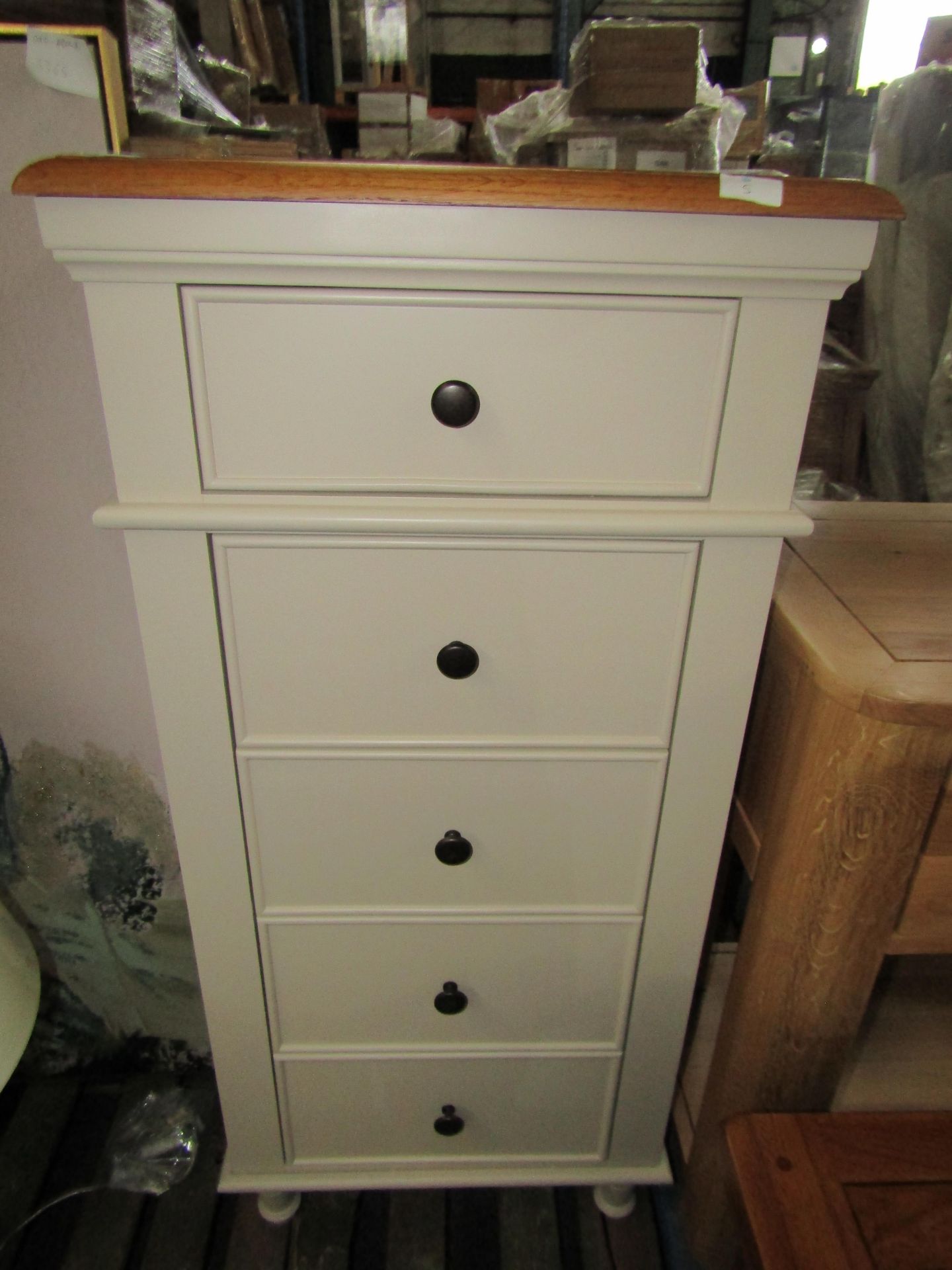 Oak Furnitureland Shay Rustic Oak And Painted Tallboy RRP Â£279.99