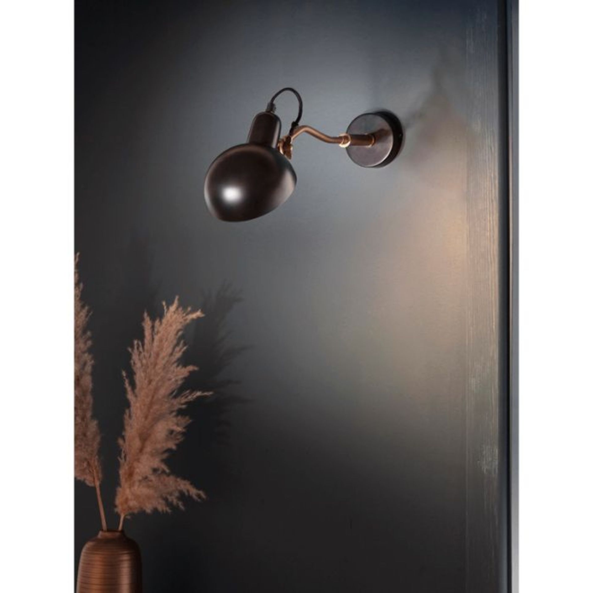 Cox & CoxÿIndustrial Black & Brass Wall Light Crafted with a black coated steel shade, and featuring