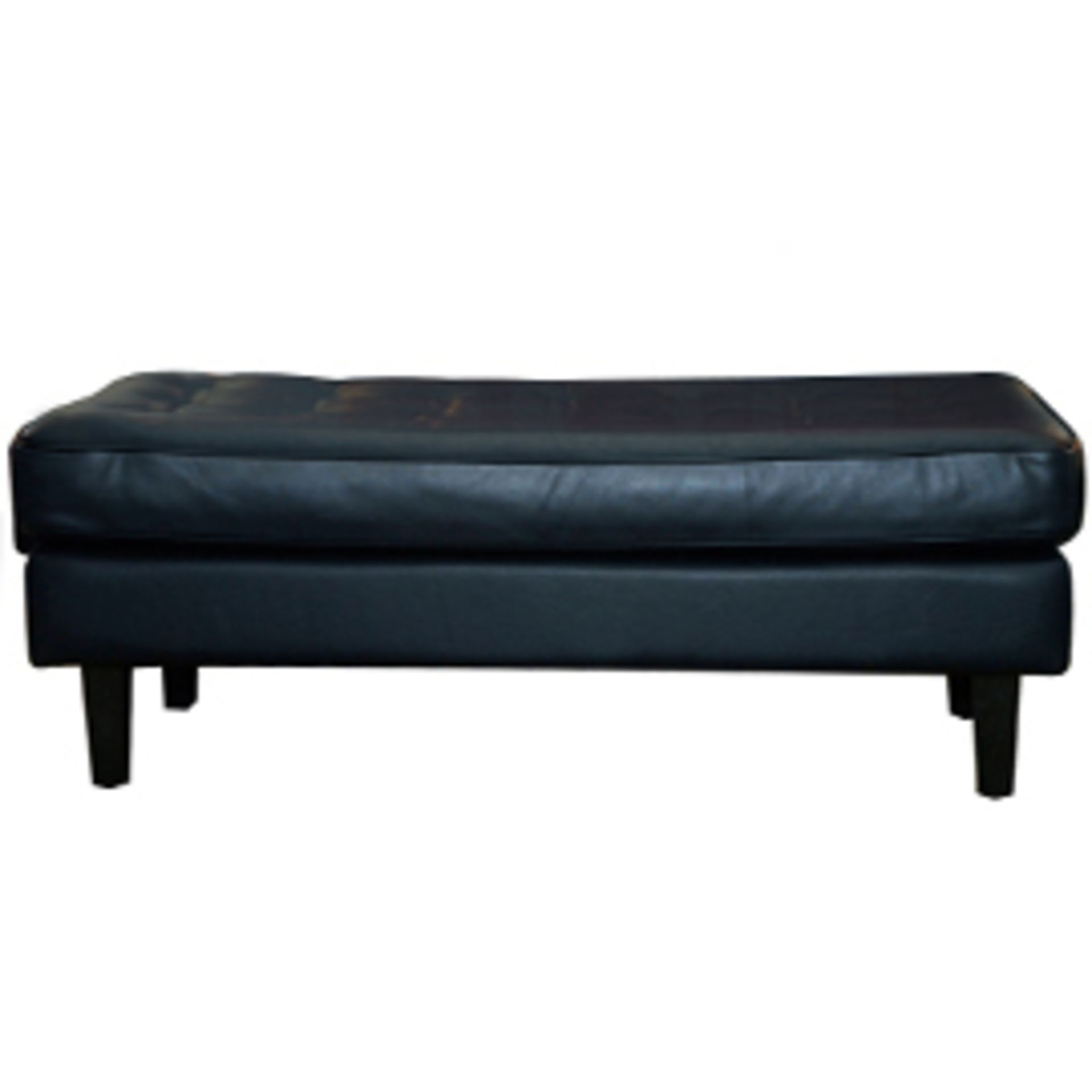 The contemporary styled Hepburn ottoman is beautifully upholstered in leather and features mid-