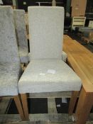 Oak Furnitureland Scroll Back Chair in Plain Beige Fabric with Solid Oak Legs (Pair) RRP Â£140.00
