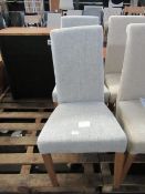 Oak Furnitureland Scroll Back Chair in Plain Grey Fabric with Solid Oak Legs (Pair) RRP Â£140.00