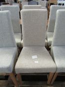 Oak Furnitureland Scroll Back Chair in Plain Beige Fabric with Solid Oak Legs (Pair) RRP Â£140.00